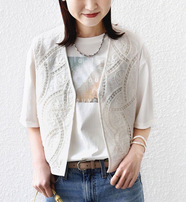 SHIPS for women「〈手洗い可能〉オープン ワーク レース 刺繍 ベスト」|ベスト・ジレ|