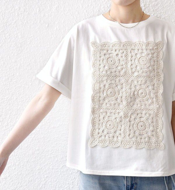 SHIPS for women「【WEB限定】〈汗染み防止/手洗い可能〉クロシェ ドッキング ショート スリーブ TEE」|Tシャツ・カットソー|