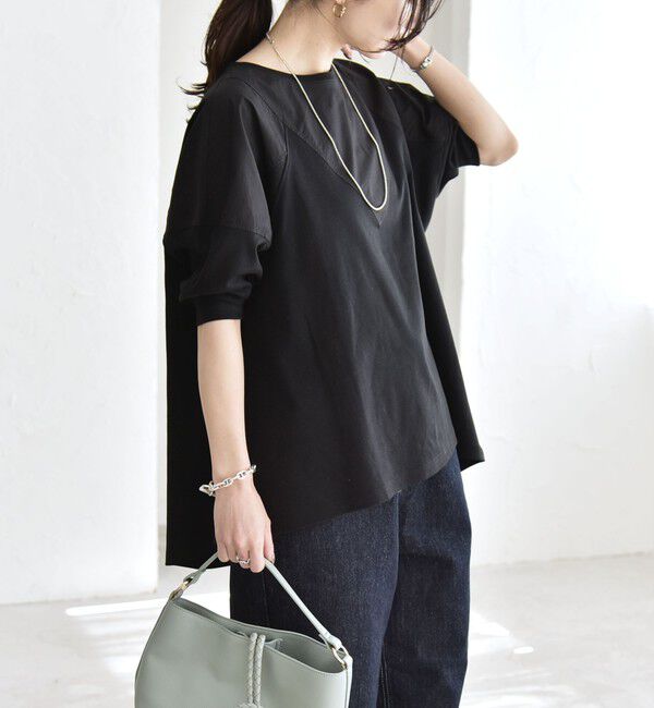 quaranciel「《予約》quaranciel:〈接触冷感/汗染み防止加工/洗濯機可能〉ドッキング Aライン カットソー」|Tシャツ・カットソー|