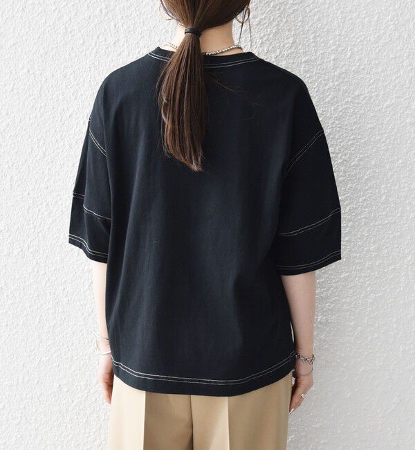 SHIPS any「《予約》SHIPS any:〈抗菌防臭/洗濯機可能〉USAコットン 配色 ステッチ ワイド TEE」|Tシャツ・カットソー|