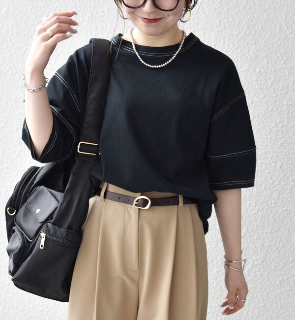 SHIPS any「《予約》SHIPS any:〈抗菌防臭/洗濯機可能〉USAコットン 配色 ステッチ ワイド TEE」|Tシャツ・カットソー|