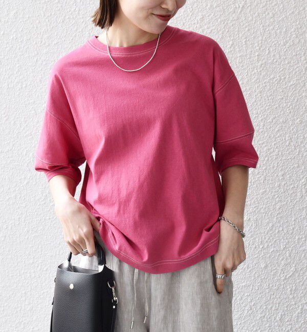 SHIPS any「《予約》SHIPS any:〈抗菌防臭/洗濯機可能〉USAコットン 配色 ステッチ ワイド TEE」|Tシャツ・カットソー|