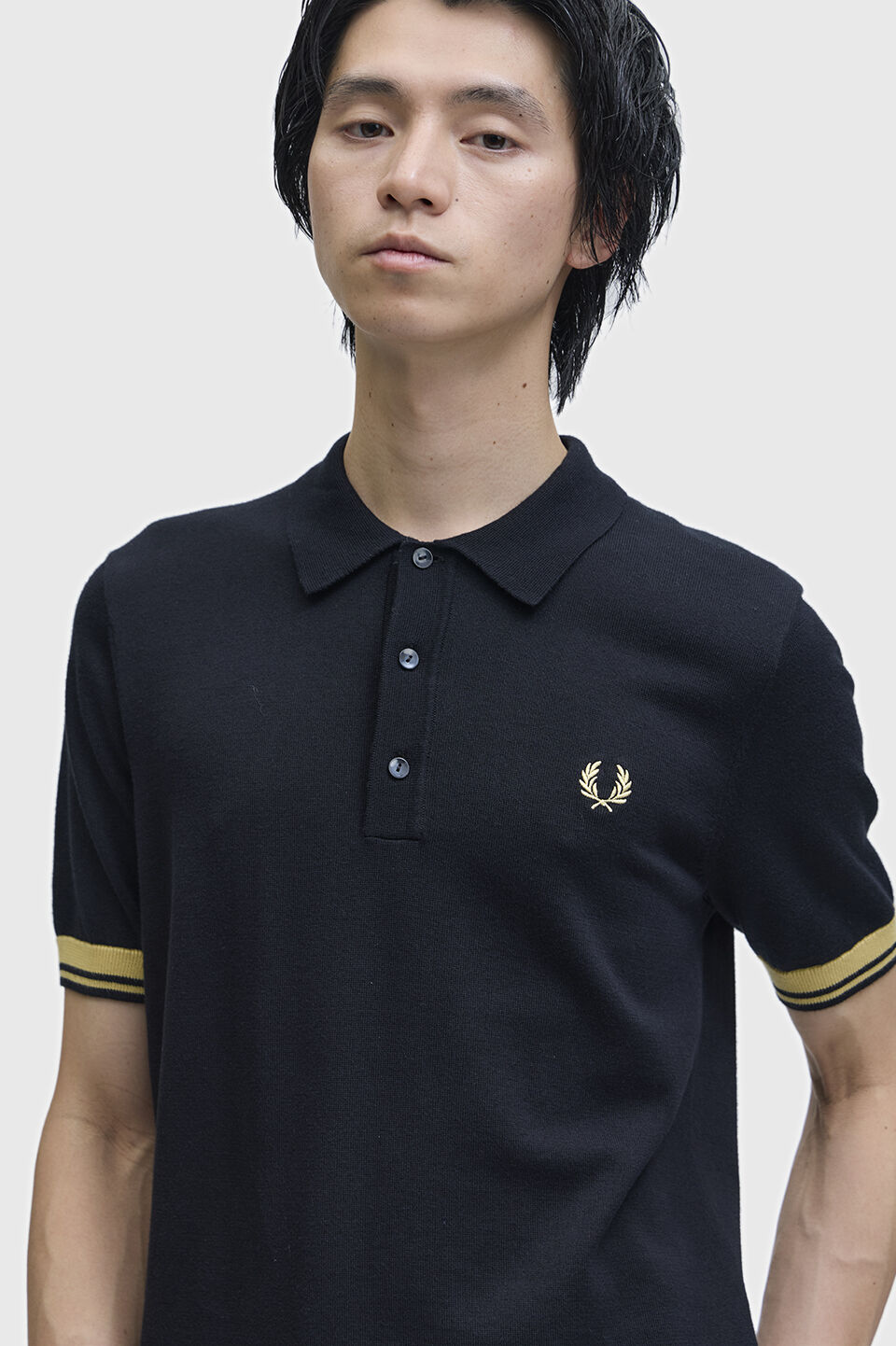 FRED PERRY 「Contrast Cuff Knitted Shirt」|ポロシャツ|BLACK