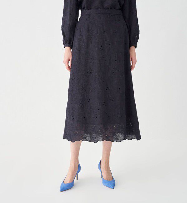 Ballsey「ボイルフラワーエンブロイダリー セミフレアスカート」|フレア|