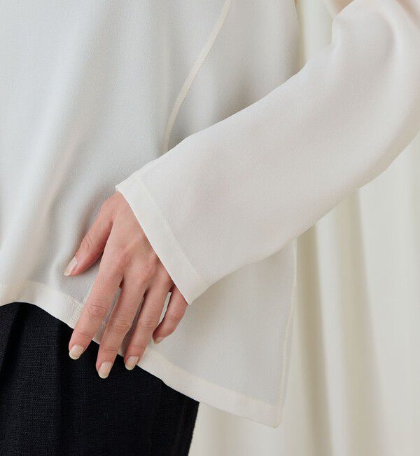 DES PRES「ジャージーライクジョーゼット カラーレスジャケット」|ノーカラージャケット|
