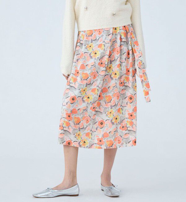 Ballsey「スプリングフラワープリント アシンメトリータックスカート」|フレア|