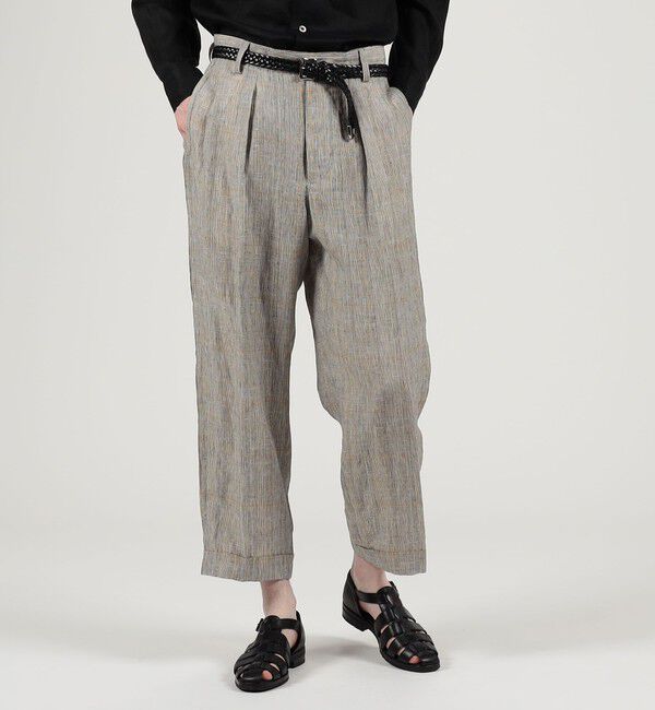 TOMORROWLAND MENS「リネン グレンチェック 1タック ペグトップパンツ」|スラックス|