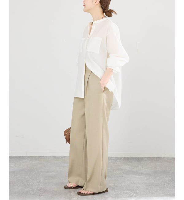 IENA「《セットアップ対応》ウォッシャブル シャークツイードセミワイドパンツ」|スラックス|