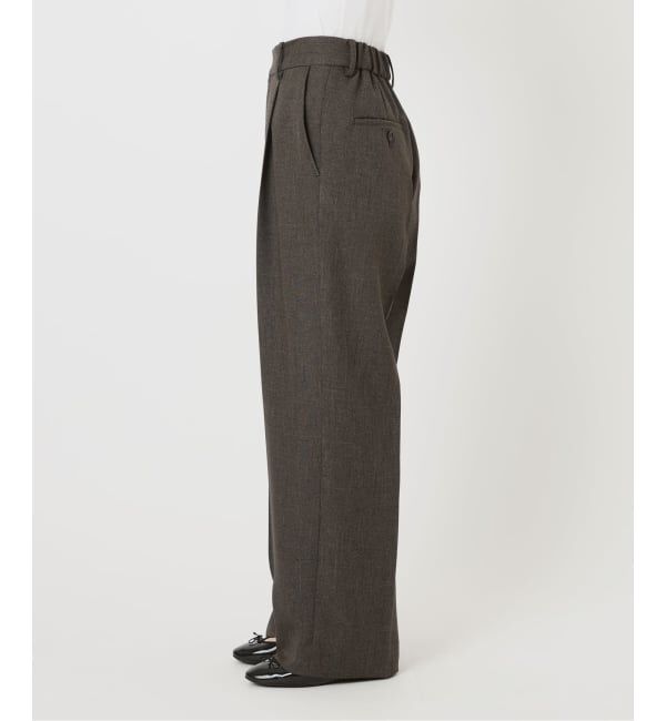 IENA「《セットアップ対応》ウォッシャブル シャークツイードセミワイドパンツ」|スラックス|