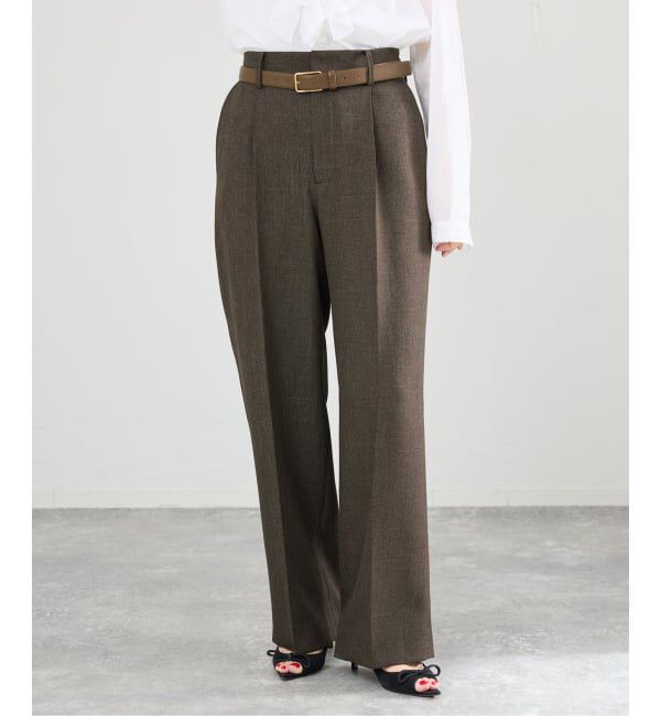 IENA「《セットアップ対応》ウォッシャブル シャークツイードセミワイドパンツ」|スラックス|