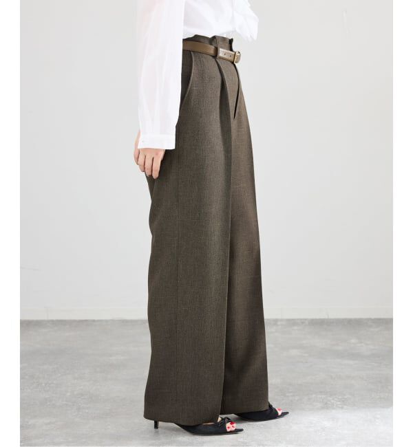 IENA「《セットアップ対応》ウォッシャブル シャークツイードセミワイドパンツ」|スラックス|