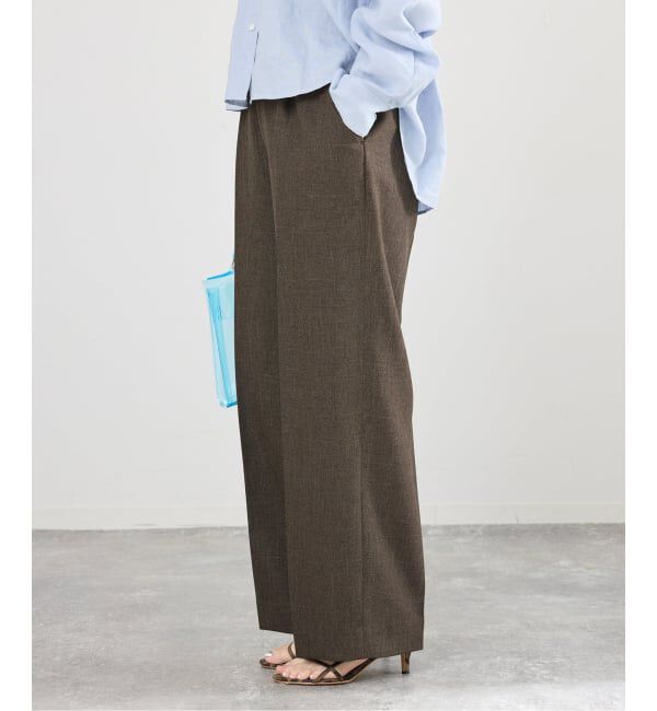 IENA「《セットアップ対応》ウォッシャブル シャークツイードセミワイドパンツ」|スラックス|