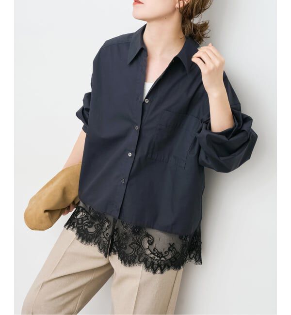 Spick and Span「《新色有り / 追加》レースタイプライターシャツ」|シャツ・ブラウス|ネイビー