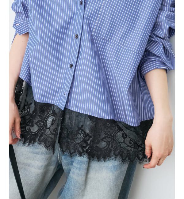 Spick and Span「《新色有り / 追加》レースタイプライターシャツ」|シャツ・ブラウス|サックスベース