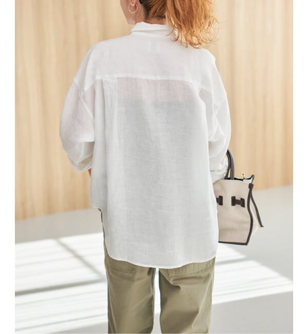 Spick and Span「《程よくすっきりサイズ / 追加予約》 80リネンカシュクール ミディシャツ」|シャツ・ブラウス|