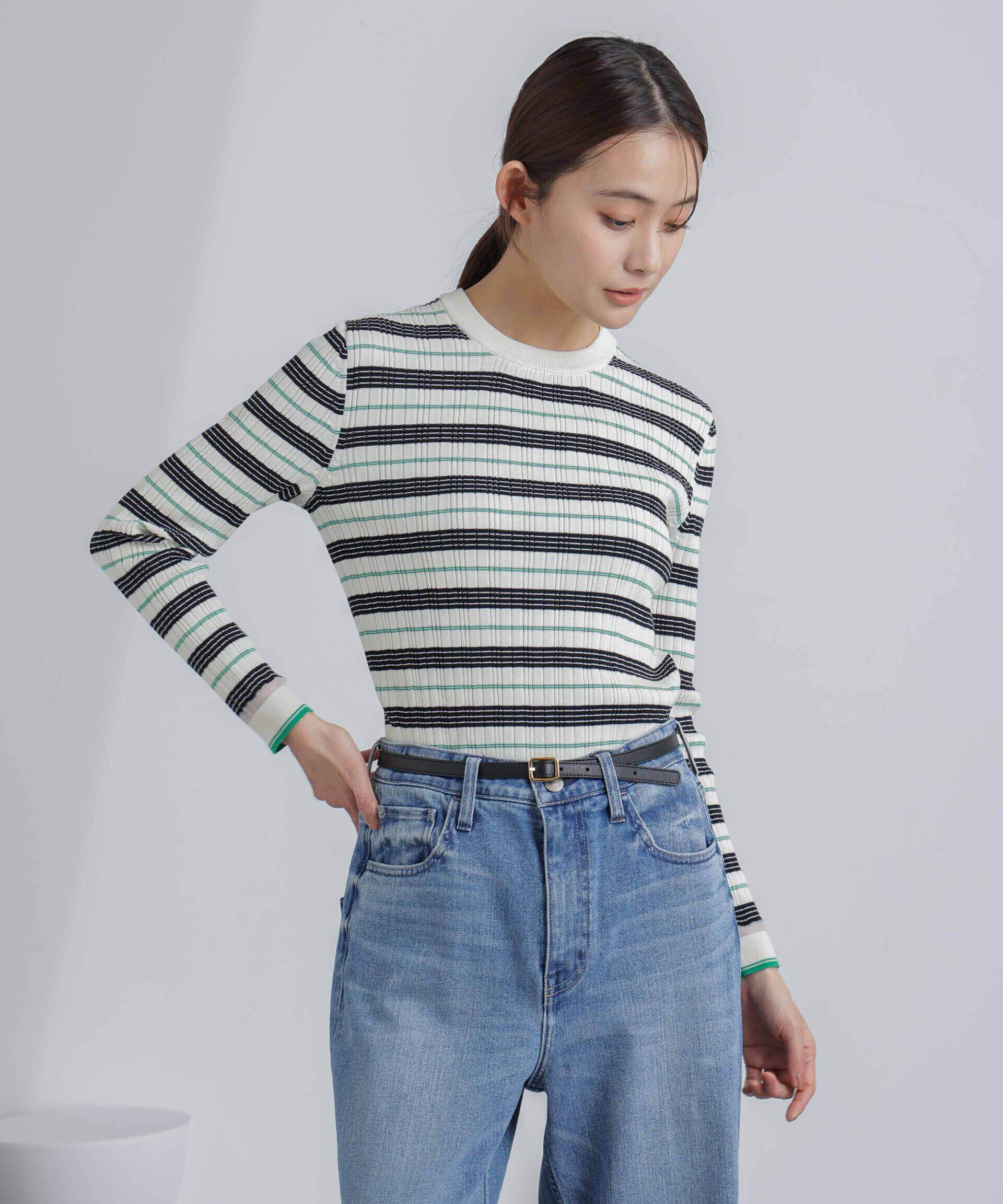 nano･universe「ランダムリブボーダーニットトップス(セットアップ可)」|ニット・セーター|