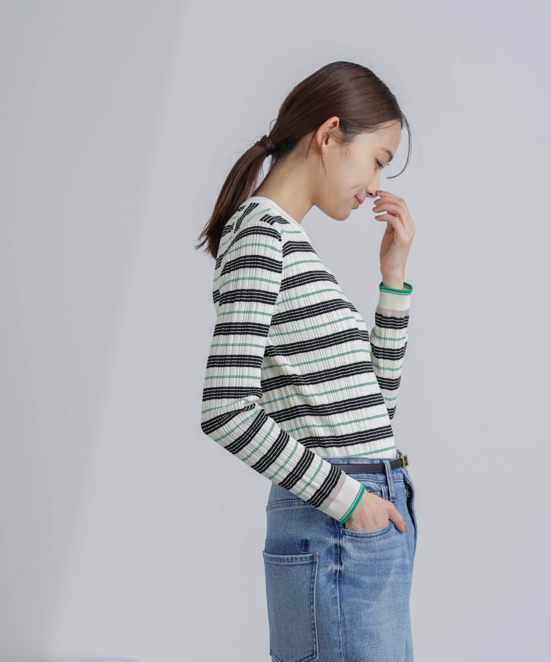 nano･universe「ランダムリブボーダーニットトップス(セットアップ可)」|ニット・セーター|