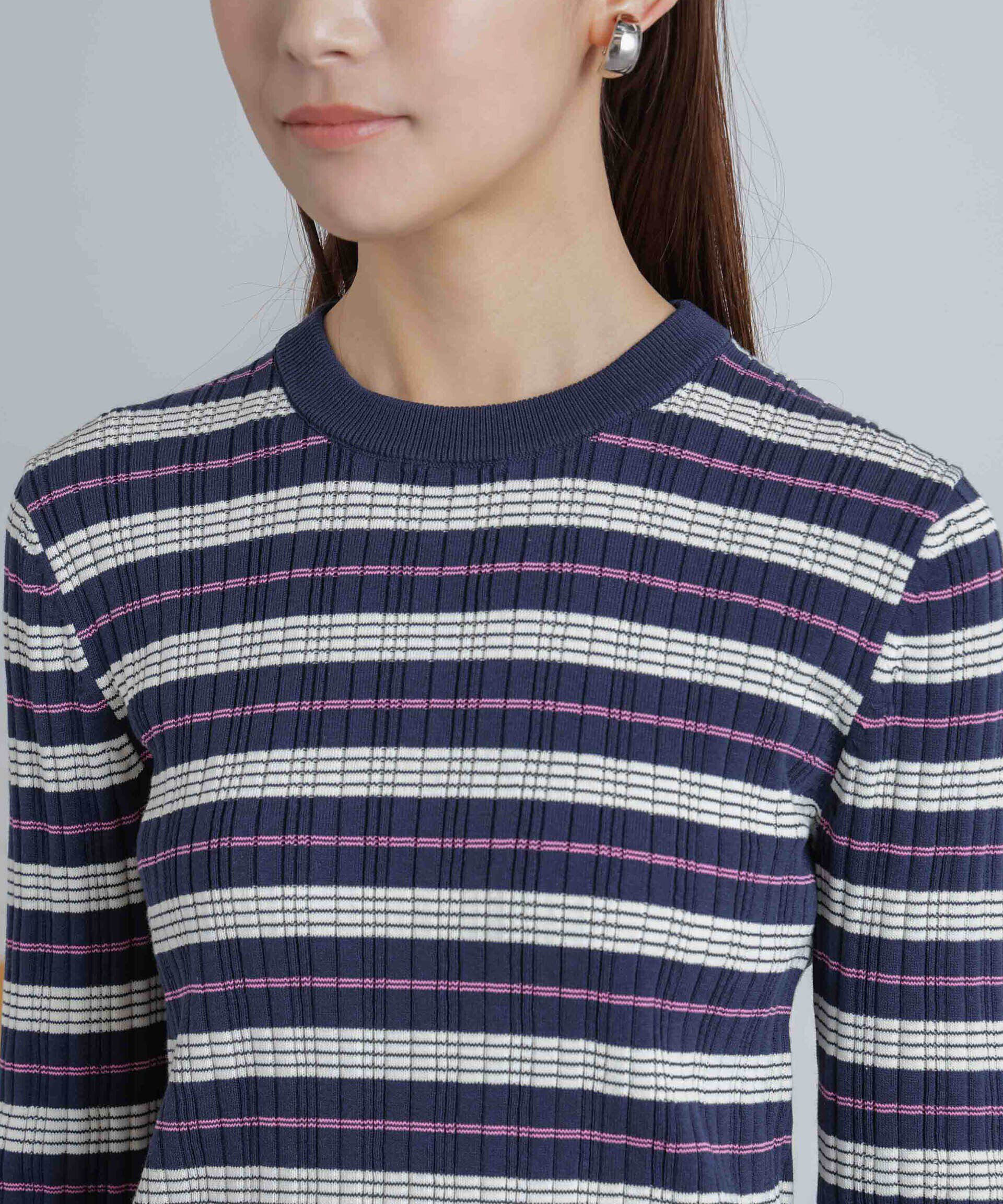 nano･universe「ランダムリブボーダーニットトップス(セットアップ可)」|ニット・セーター|