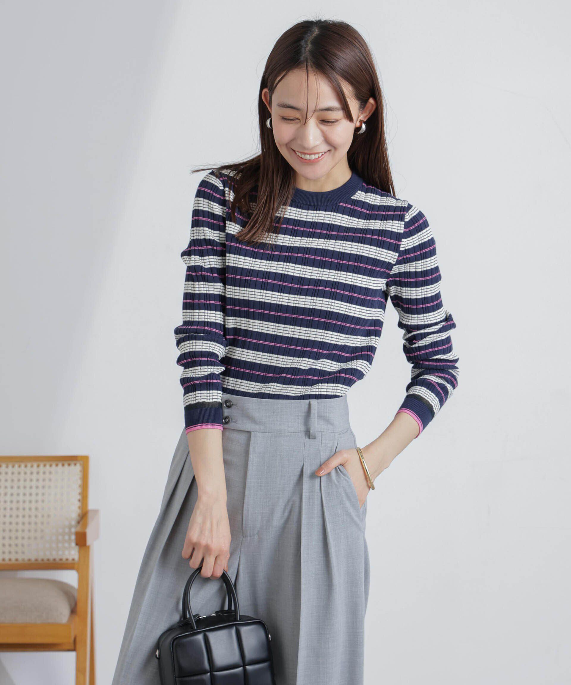 nano･universe「ランダムリブボーダーニットトップス(セットアップ可)」|ニット・セーター|