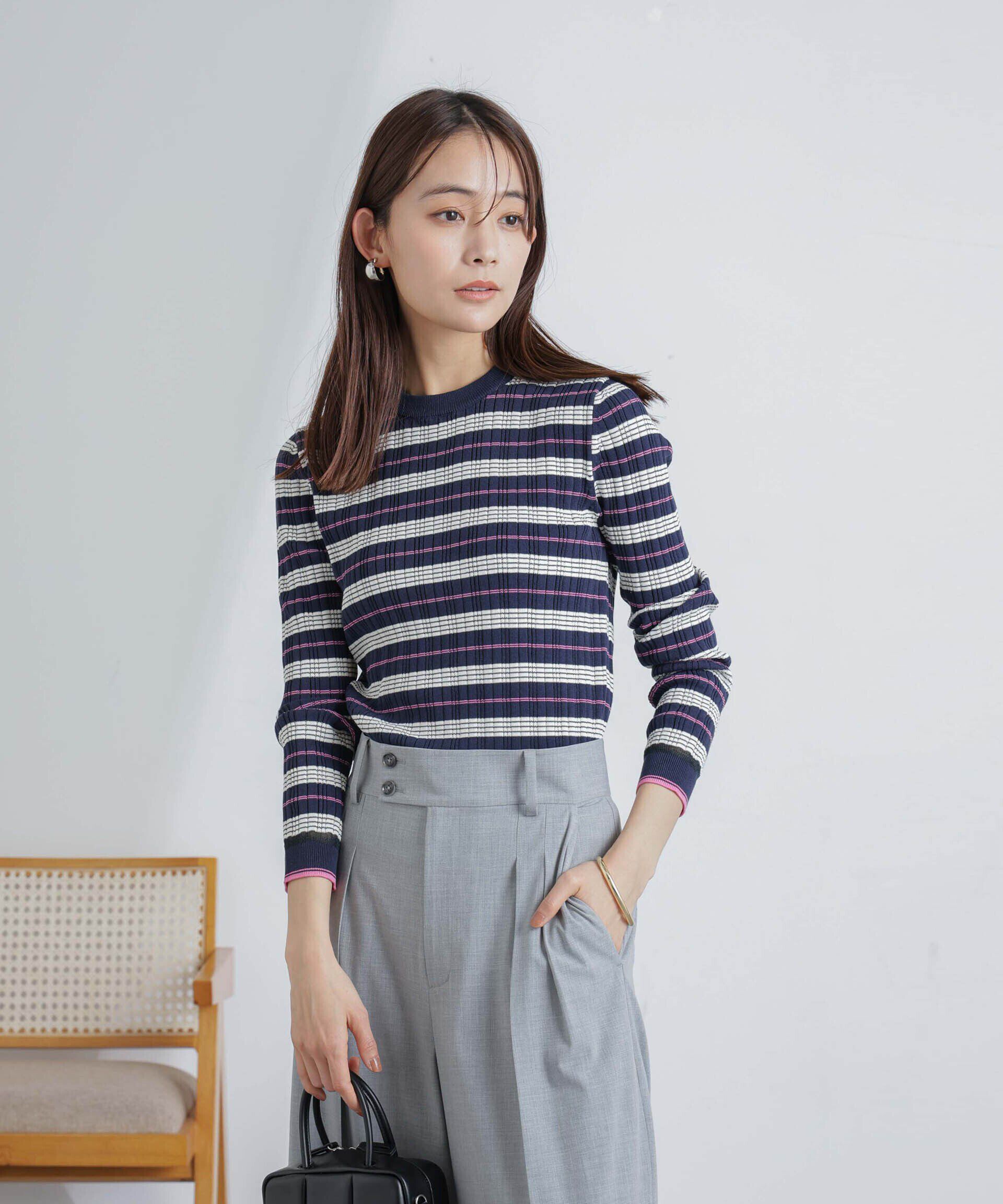 nano･universe「ランダムリブボーダーニットトップス(セットアップ可)」|ニット・セーター|