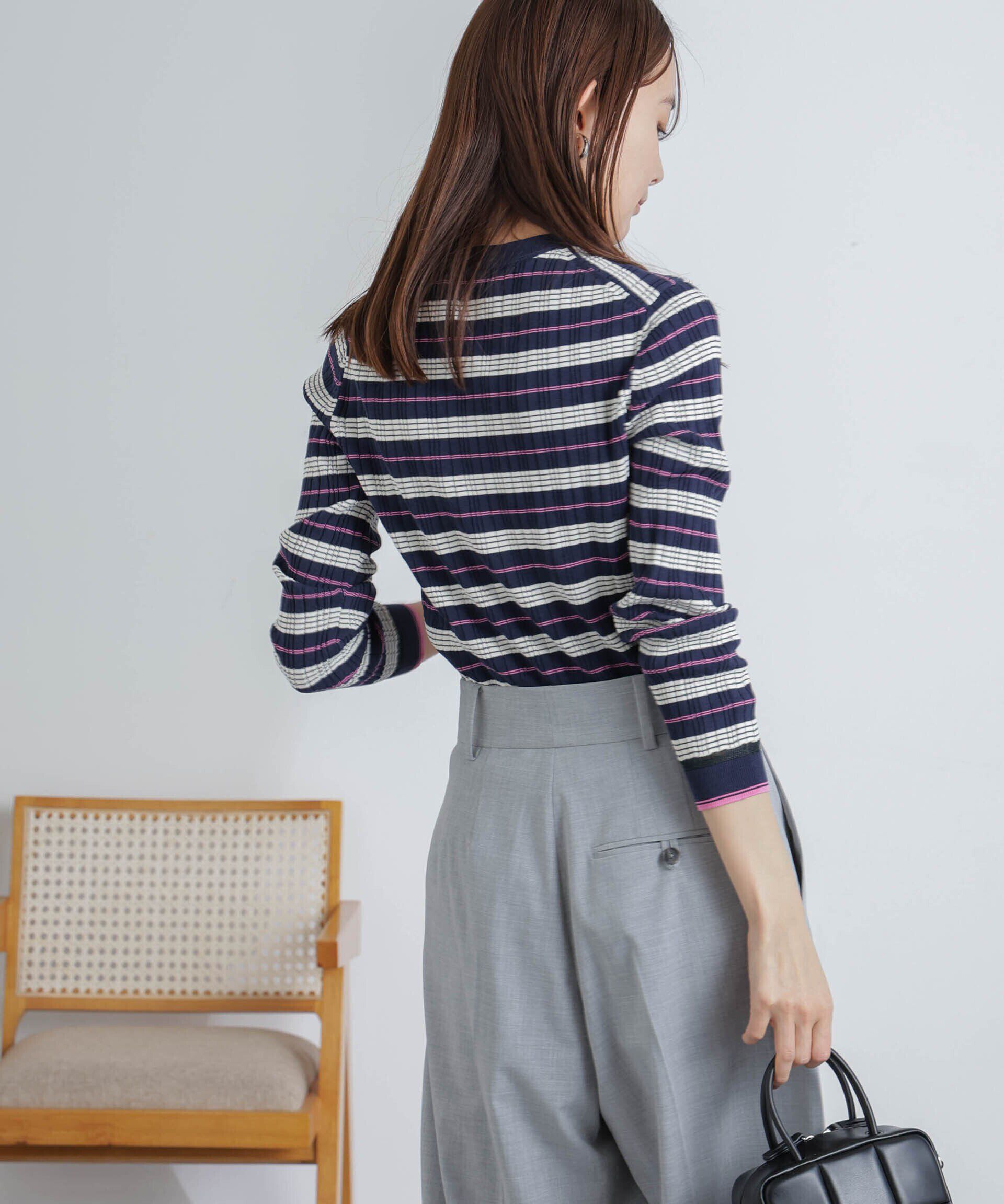 nano･universe「ランダムリブボーダーニットトップス(セットアップ可)」|ニット・セーター|