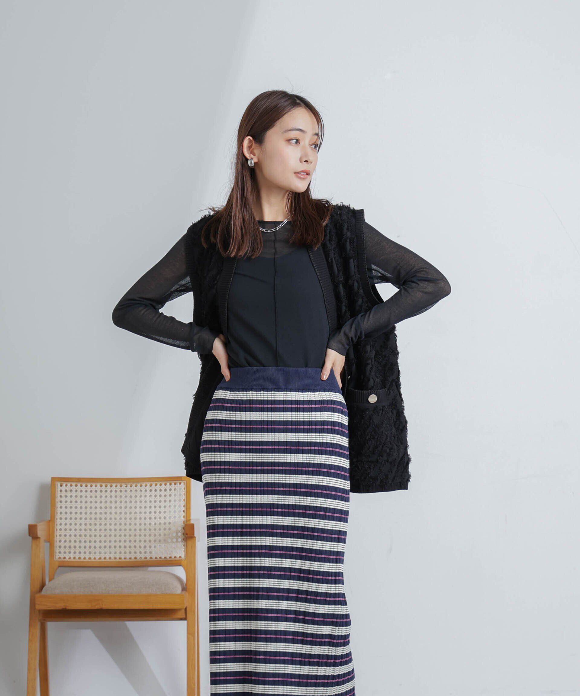 nano･universe「ランダムリブボーダースカート(セットアップ可)」|スカート|