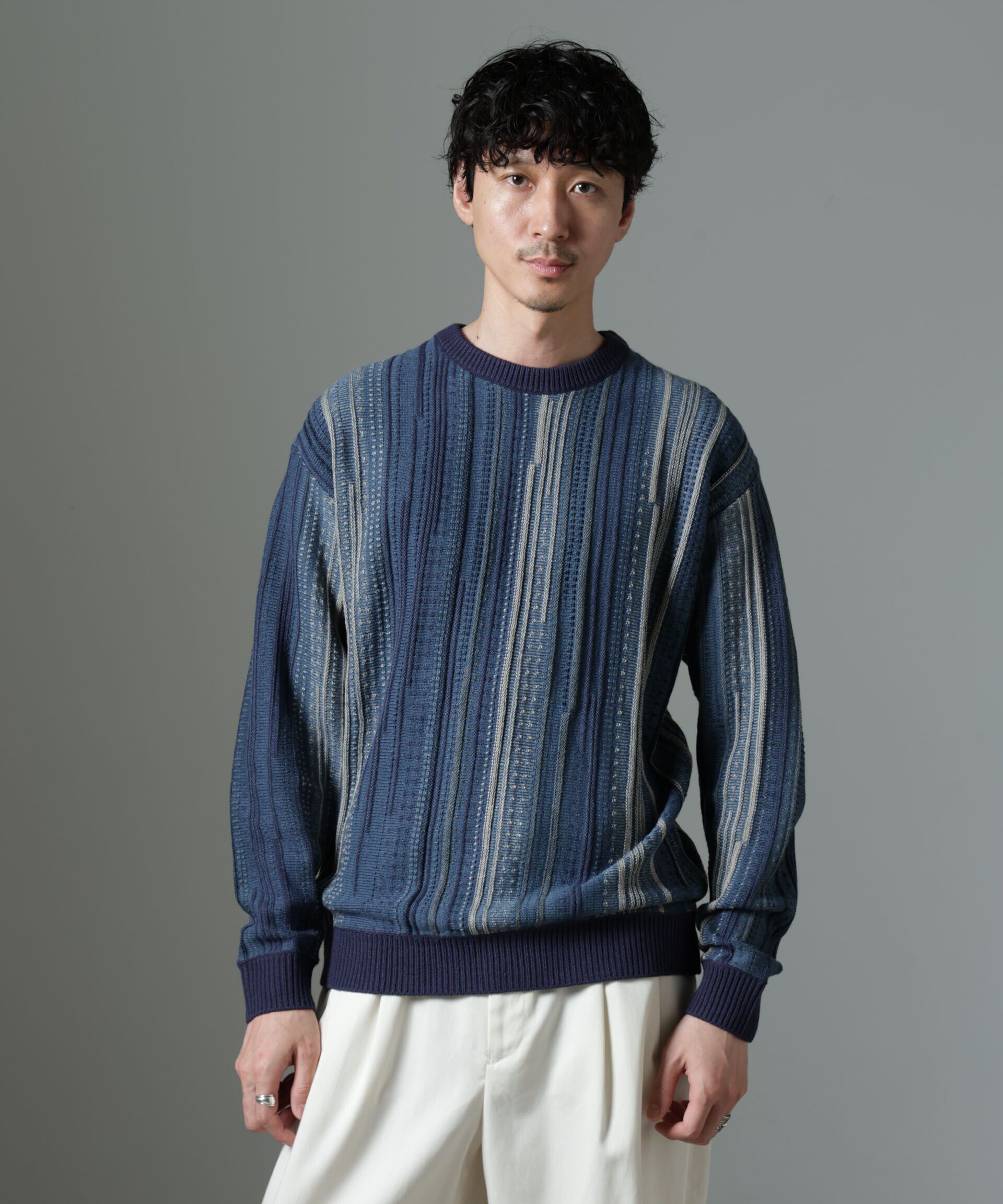 nano･universe「ジャガードヴィンテージライクニット」|ニット・セーター|ブルー