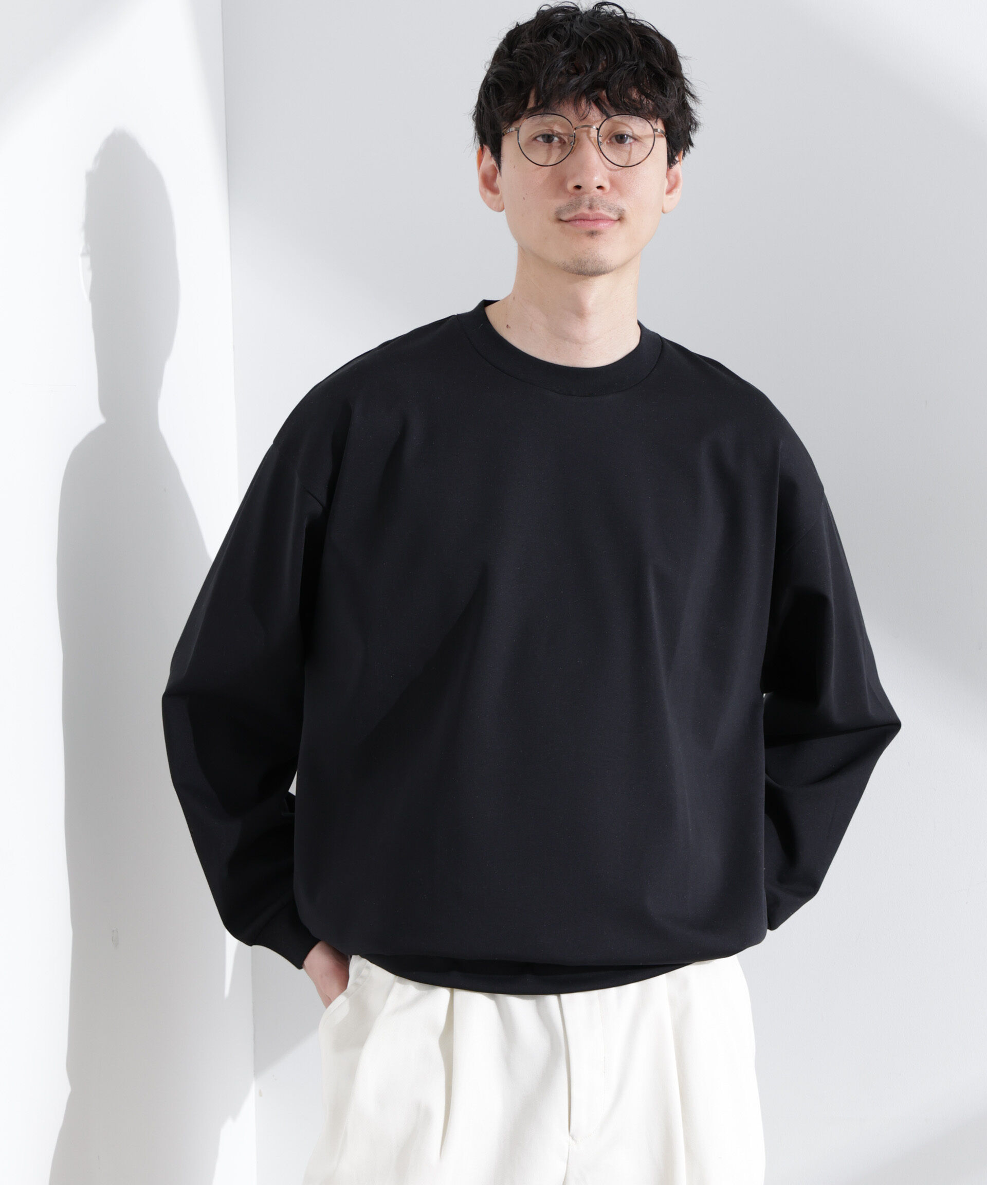 nano･universe「シルケットポンチロングスリーブバルーンTシャツ 長袖」|Tシャツ・カットソー|ブラック