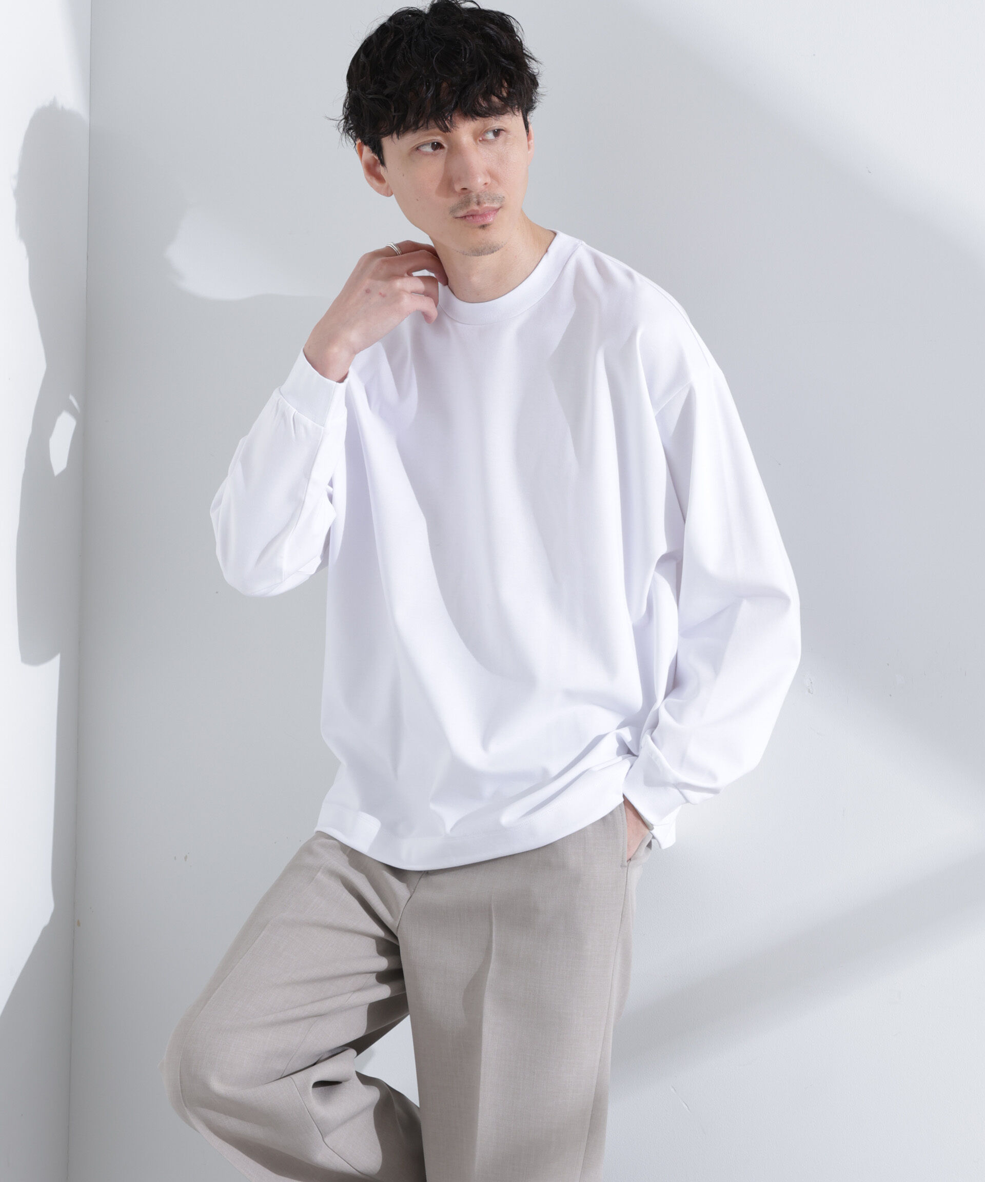 nano･universe「シルケットポンチロングスリーブバルーンTシャツ 長袖」|Tシャツ・カットソー|ホワイト