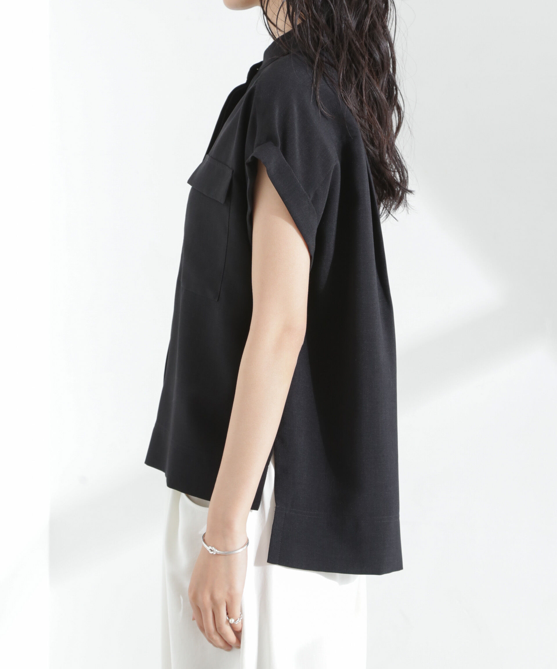 nano･universe「メランジドライ スタンドポケットシャツ(セットアップ可)」|シャツ・ブラウス|