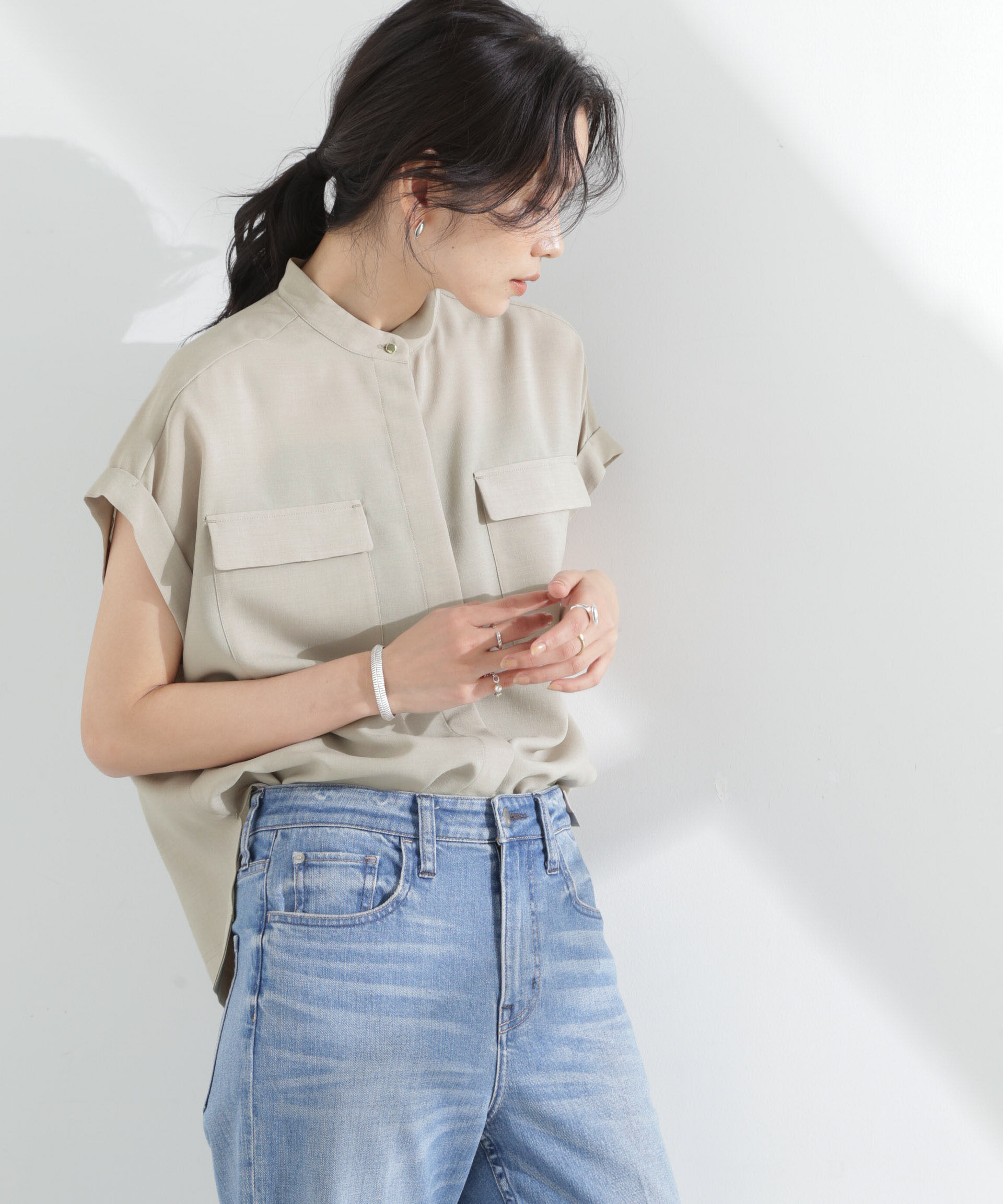 nano･universe「メランジドライ スタンドポケットシャツ(セットアップ可)」|シャツ・ブラウス|