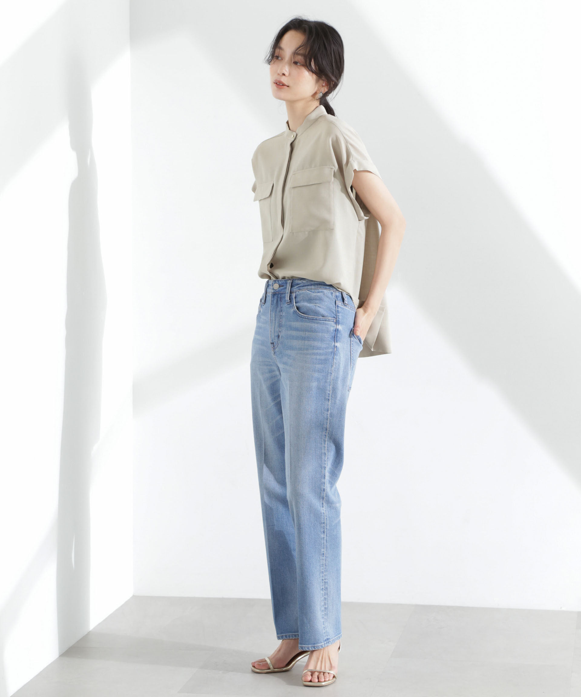 nano･universe「メランジドライ スタンドポケットシャツ(セットアップ可)」|シャツ・ブラウス|