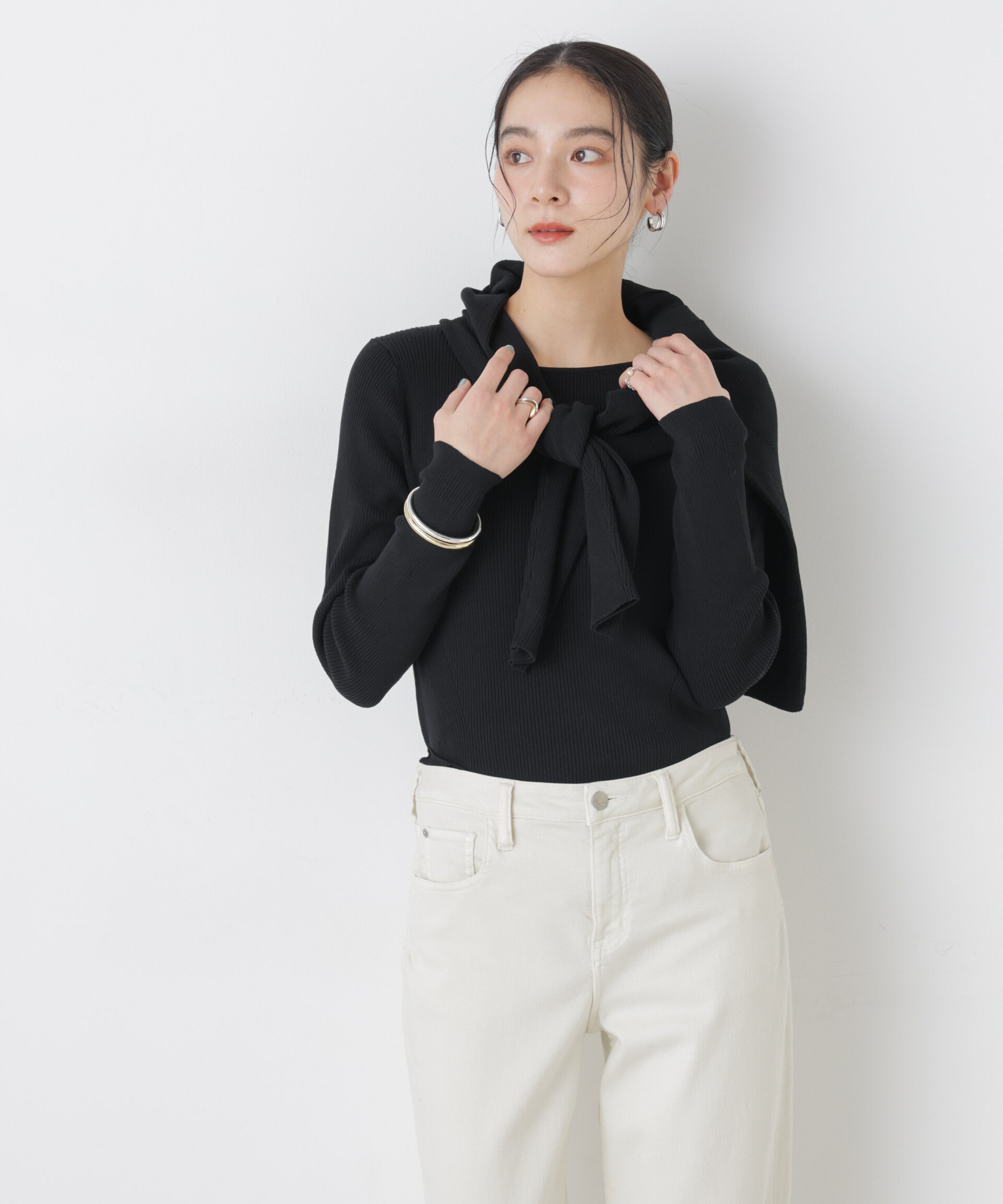 nano･universe「ウォッシャブルハイツイストボートネックリブニット」|ニット・セーター|