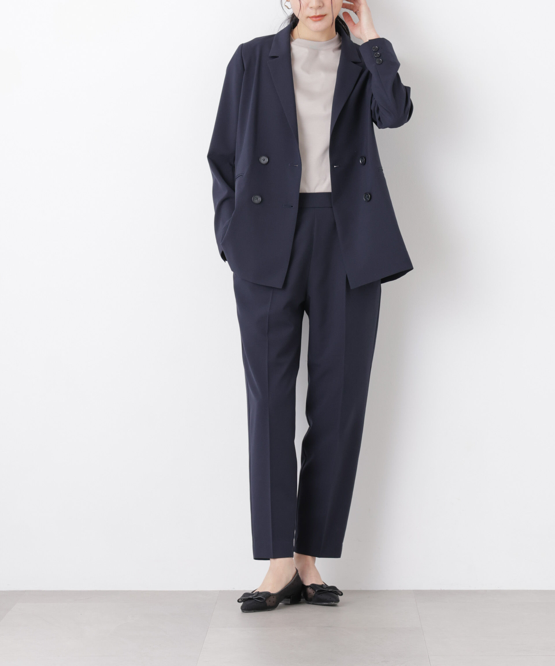 nano･universe「ライトファンクションイージーテーパードパンツ(セットアップ可)」|チノ|ネイビー