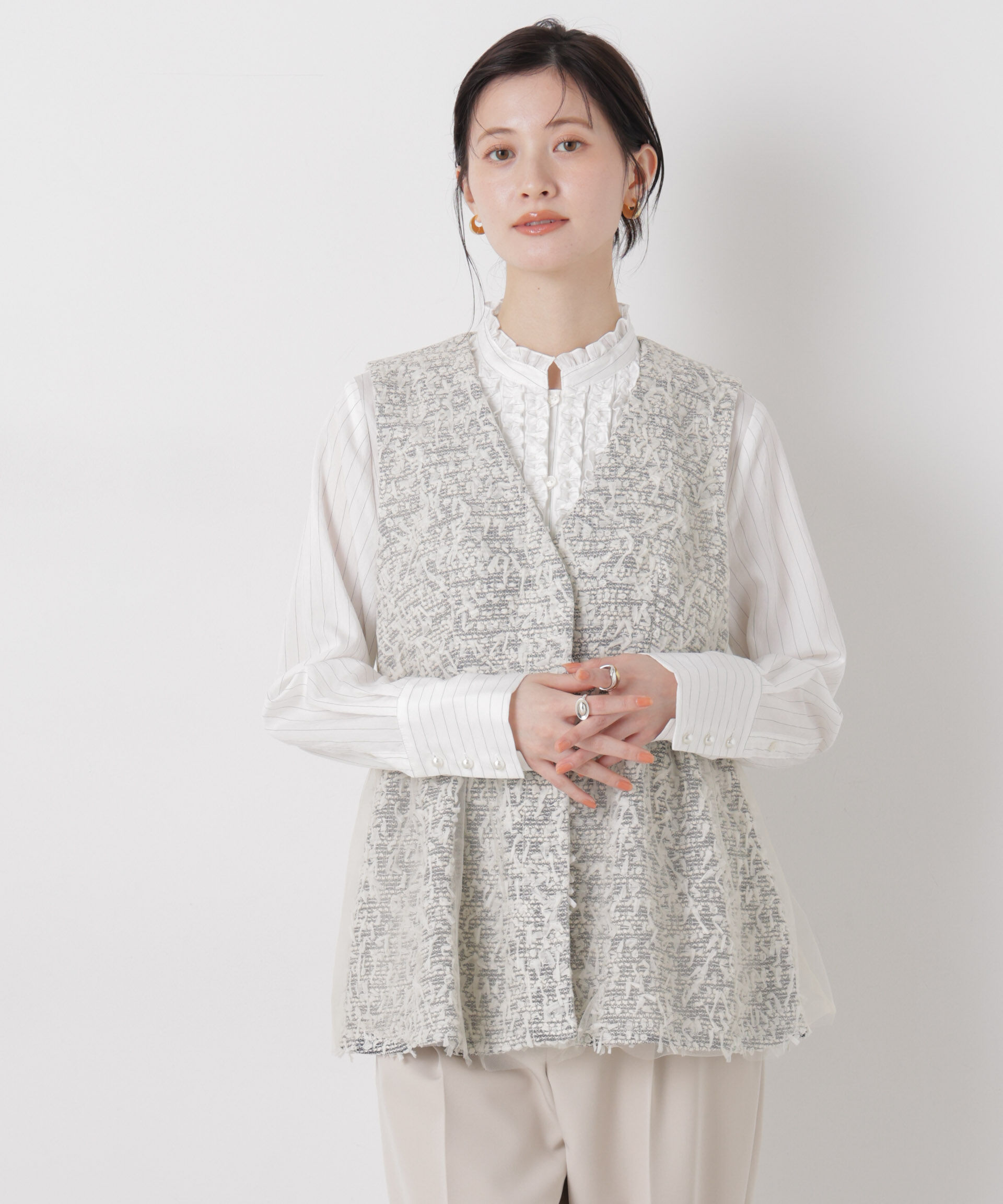 nano･universe「troisieme chaco/ＴWEED&times;TULLE ジレ」|テーラードジャケット|