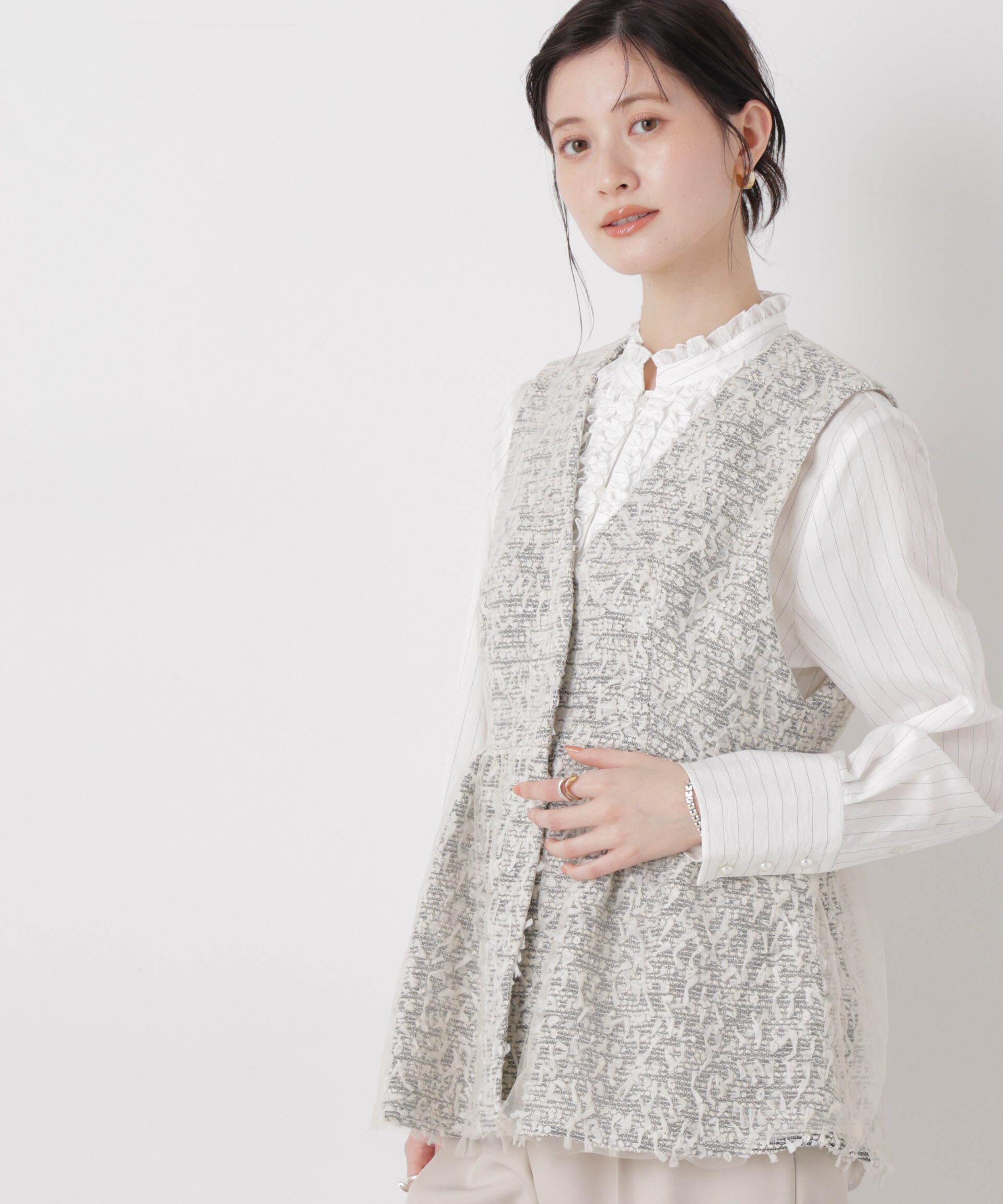 nano･universe「troisieme chaco/ＴWEED&times;TULLE ジレ」|テーラードジャケット|