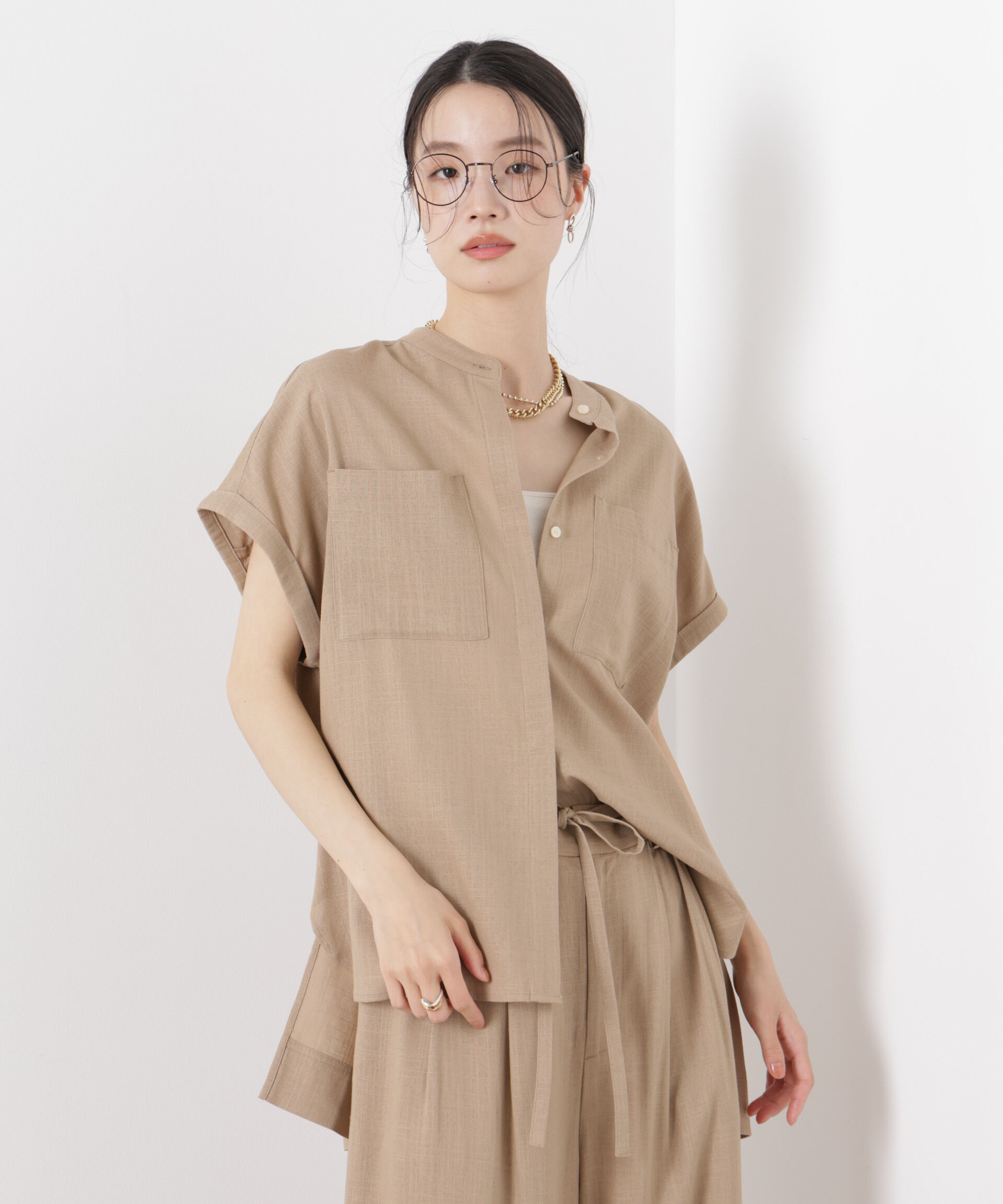 nano･universe「多機能ﾘﾈﾝ混ｽﾀﾝﾄﾞｶﾗｰﾄﾞﾙﾏﾝﾌﾚﾝﾁｽﾘｰﾌﾞｼｬﾂ(ｾ」|シャツ・ブラウス|