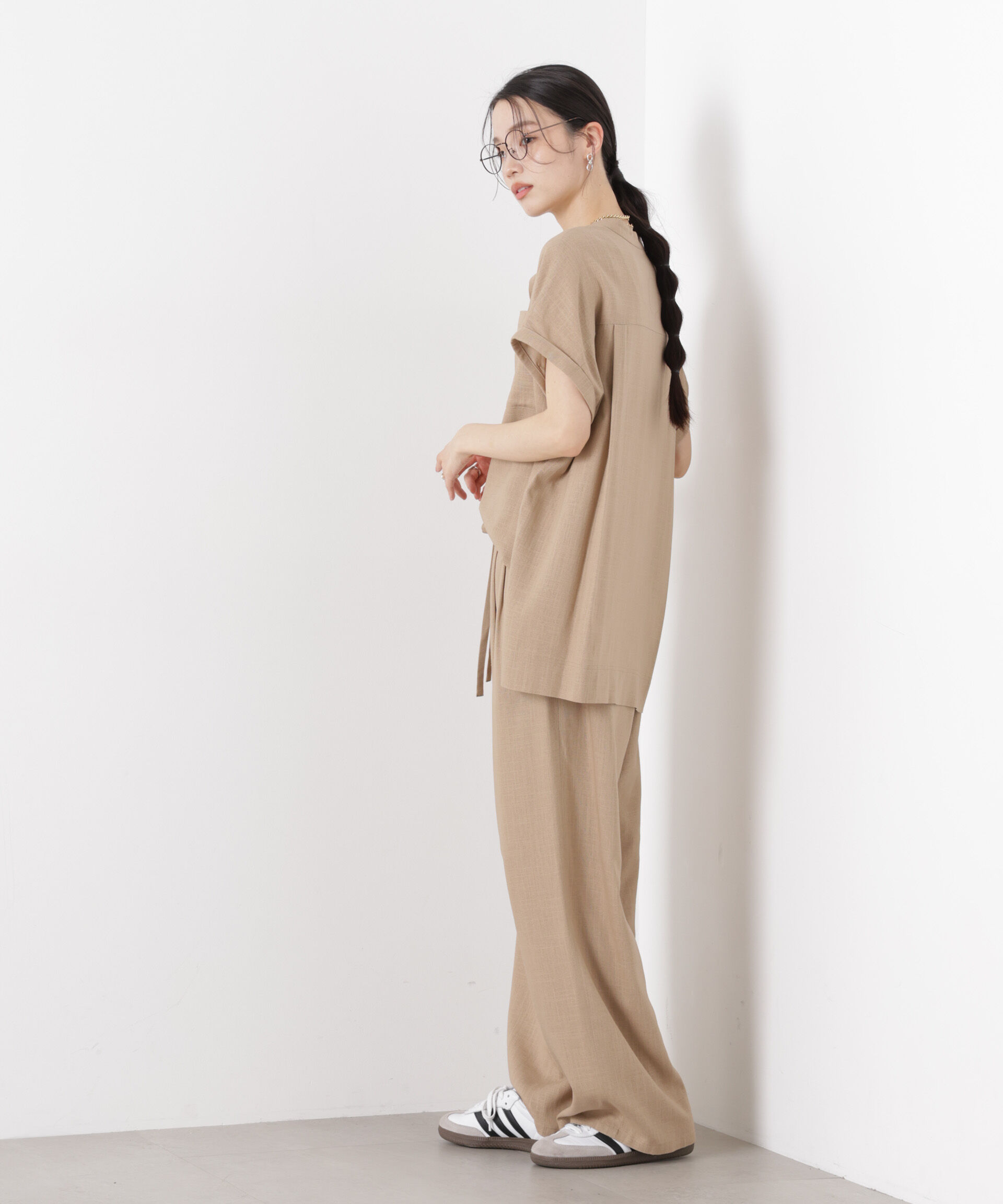 nano･universe「多機能ﾘﾈﾝ混ｽﾀﾝﾄﾞｶﾗｰﾄﾞﾙﾏﾝﾌﾚﾝﾁｽﾘｰﾌﾞｼｬﾂ(ｾ」|シャツ・ブラウス|