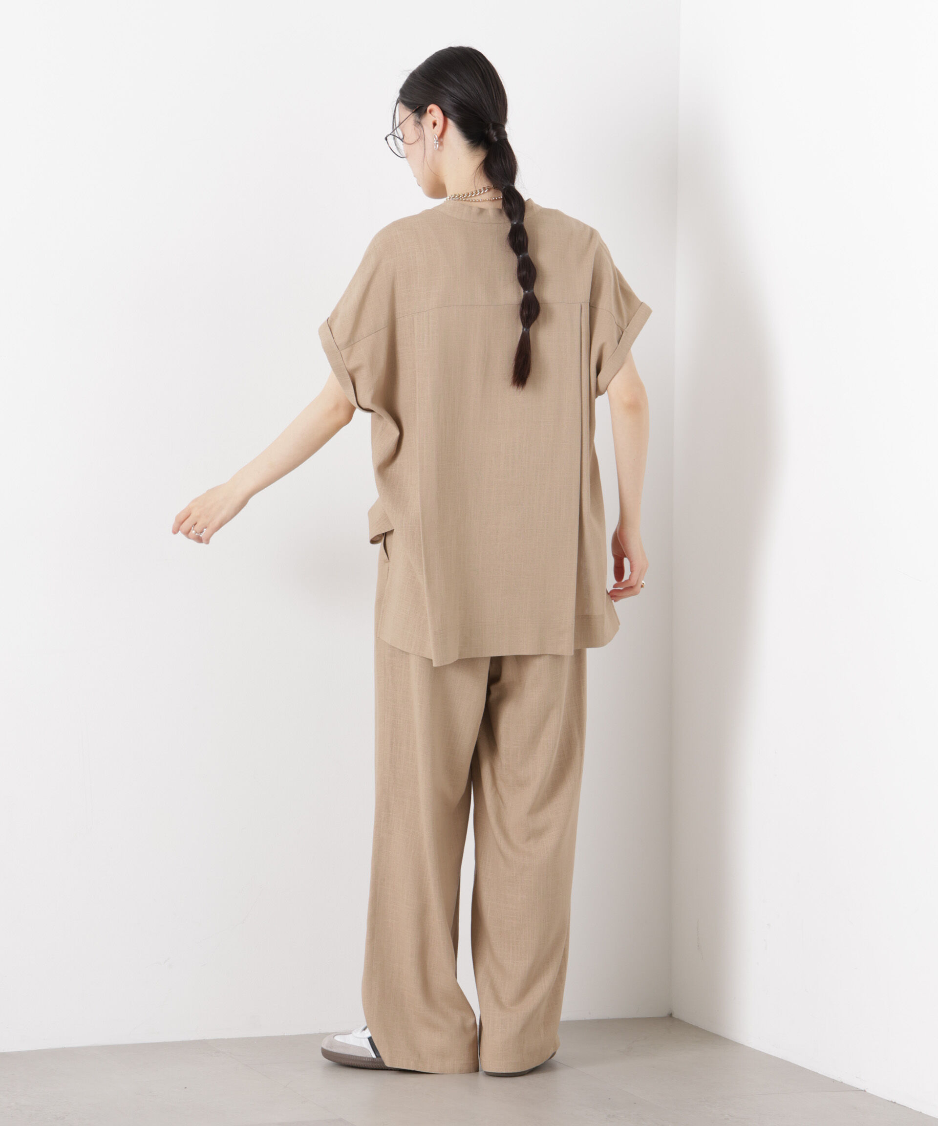 nano･universe「多機能ﾘﾈﾝ混ｽﾀﾝﾄﾞｶﾗｰﾄﾞﾙﾏﾝﾌﾚﾝﾁｽﾘｰﾌﾞｼｬﾂ(ｾ」|シャツ・ブラウス|