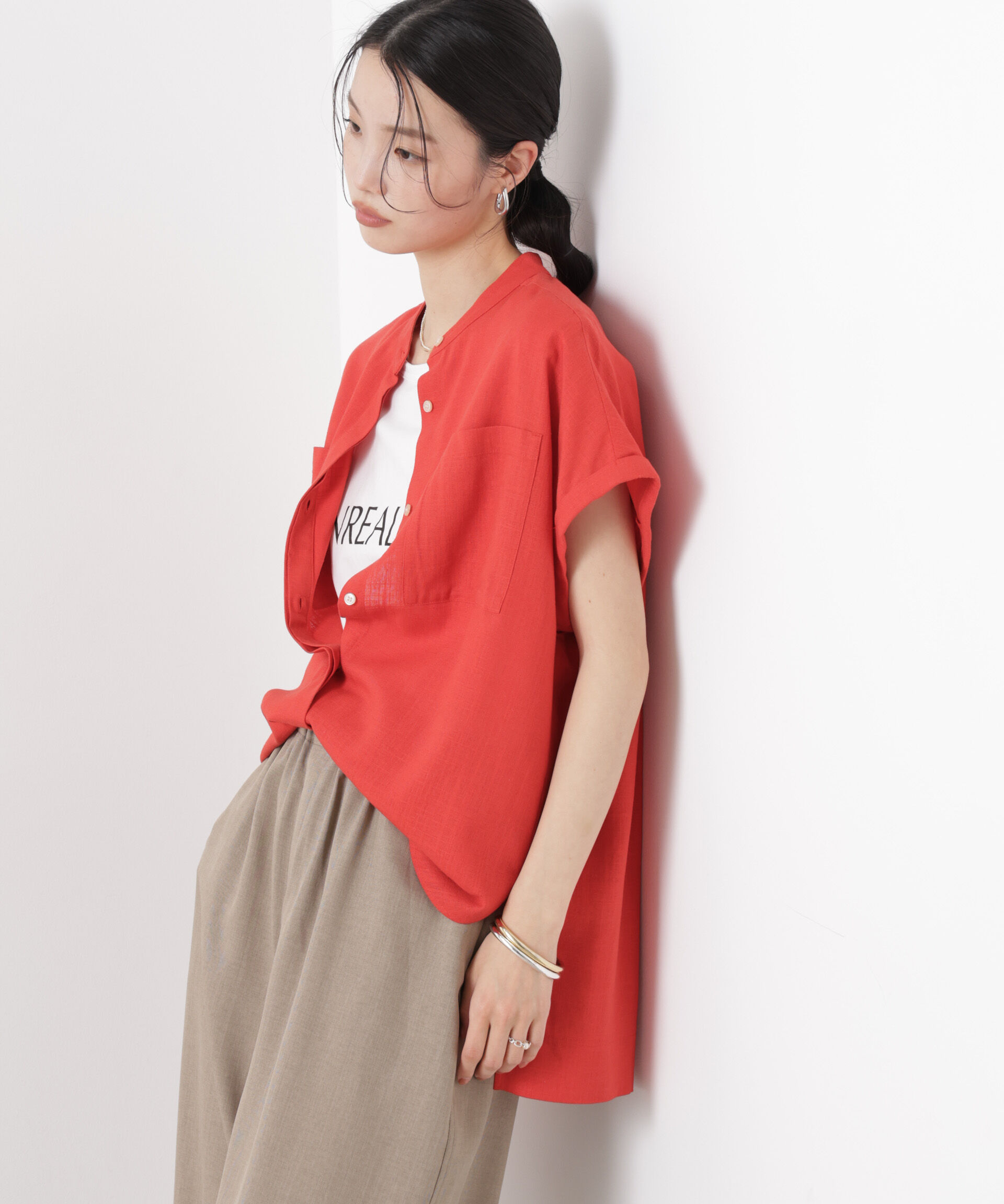 nano･universe「多機能ﾘﾈﾝ混ｽﾀﾝﾄﾞｶﾗｰﾄﾞﾙﾏﾝﾌﾚﾝﾁｽﾘｰﾌﾞｼｬﾂ(ｾ」|シャツ・ブラウス|