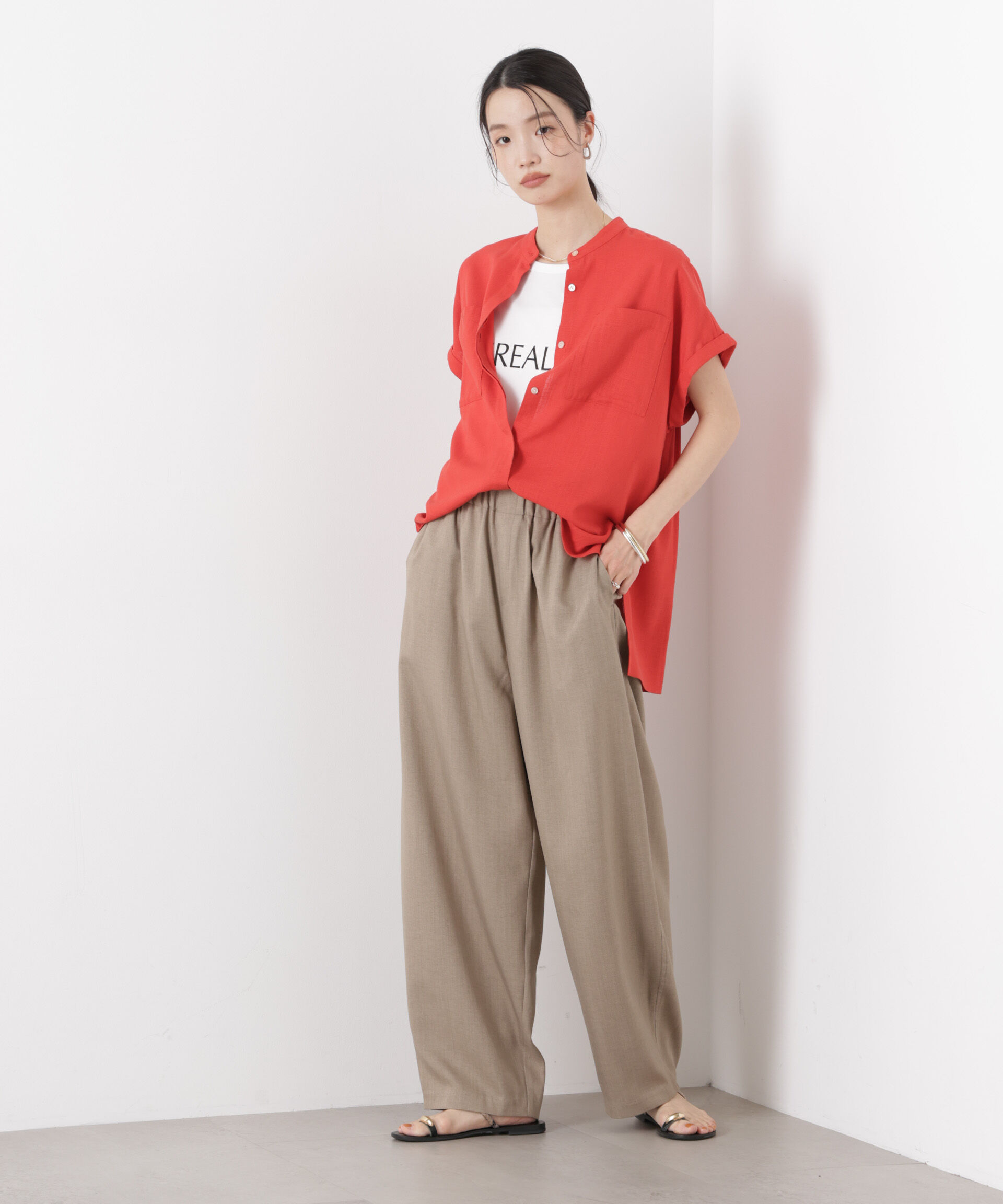 nano･universe「多機能ﾘﾈﾝ混ｽﾀﾝﾄﾞｶﾗｰﾄﾞﾙﾏﾝﾌﾚﾝﾁｽﾘｰﾌﾞｼｬﾂ(ｾ」|シャツ・ブラウス|