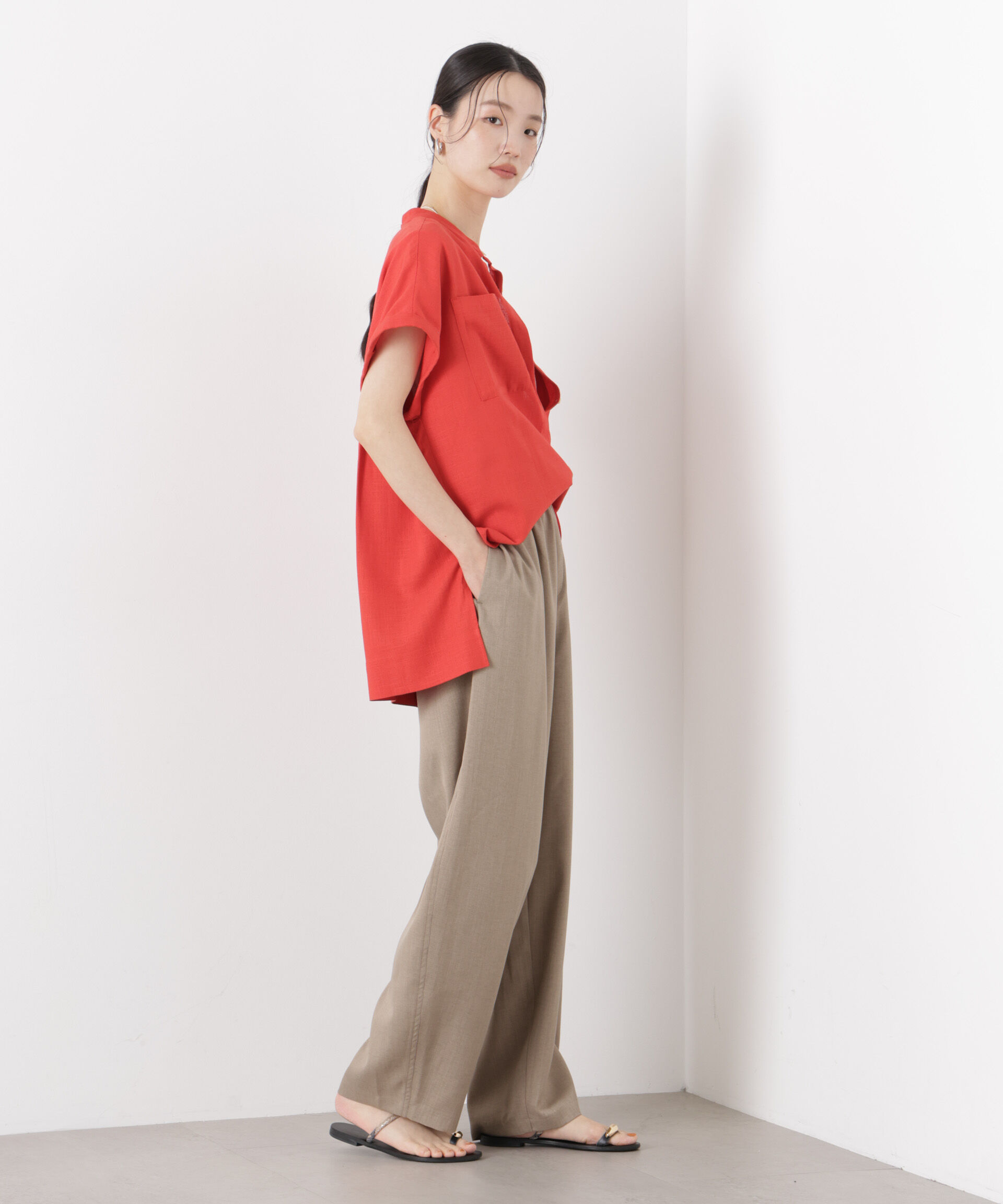 nano･universe「多機能ﾘﾈﾝ混ｽﾀﾝﾄﾞｶﾗｰﾄﾞﾙﾏﾝﾌﾚﾝﾁｽﾘｰﾌﾞｼｬﾂ(ｾ」|シャツ・ブラウス|