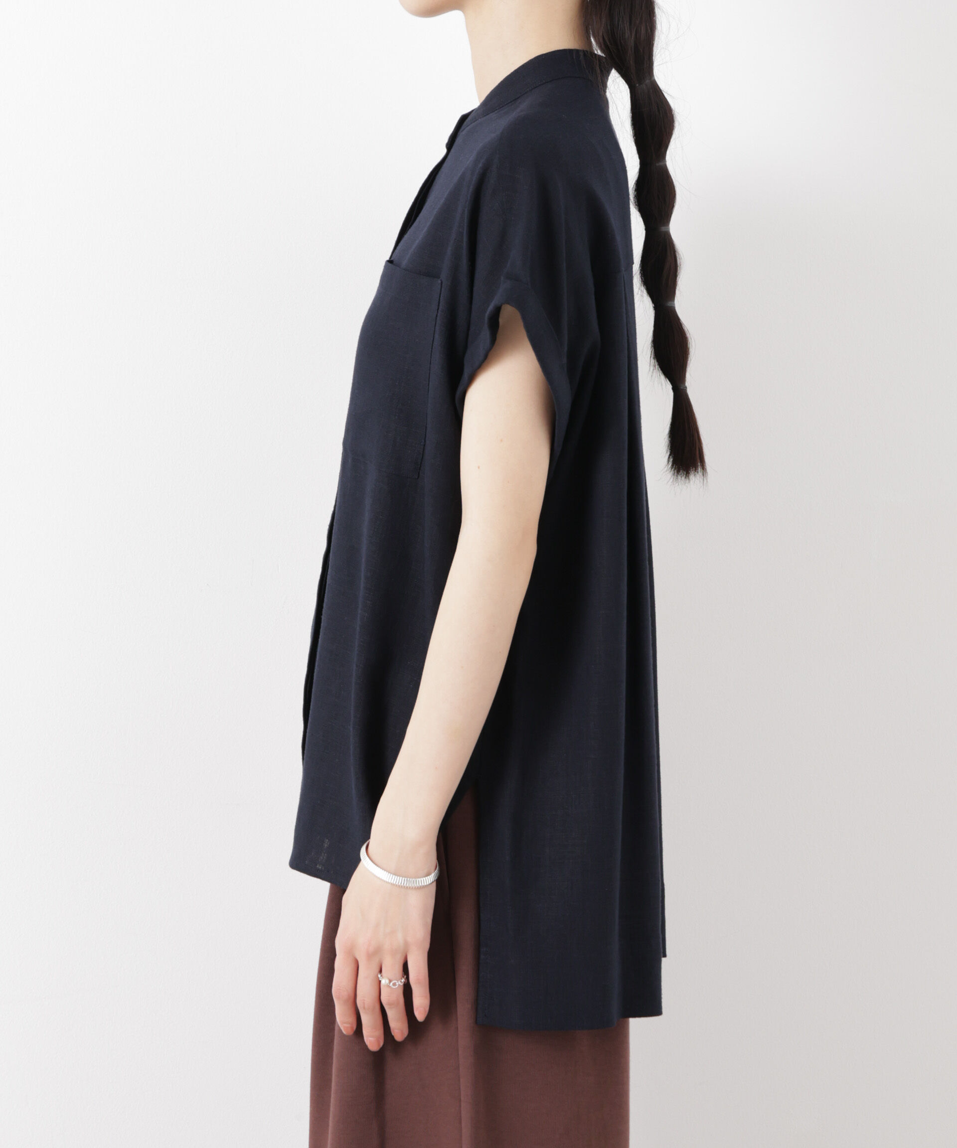 nano･universe「多機能ﾘﾈﾝ混ｽﾀﾝﾄﾞｶﾗｰﾄﾞﾙﾏﾝﾌﾚﾝﾁｽﾘｰﾌﾞｼｬﾂ(ｾ」|シャツ・ブラウス|