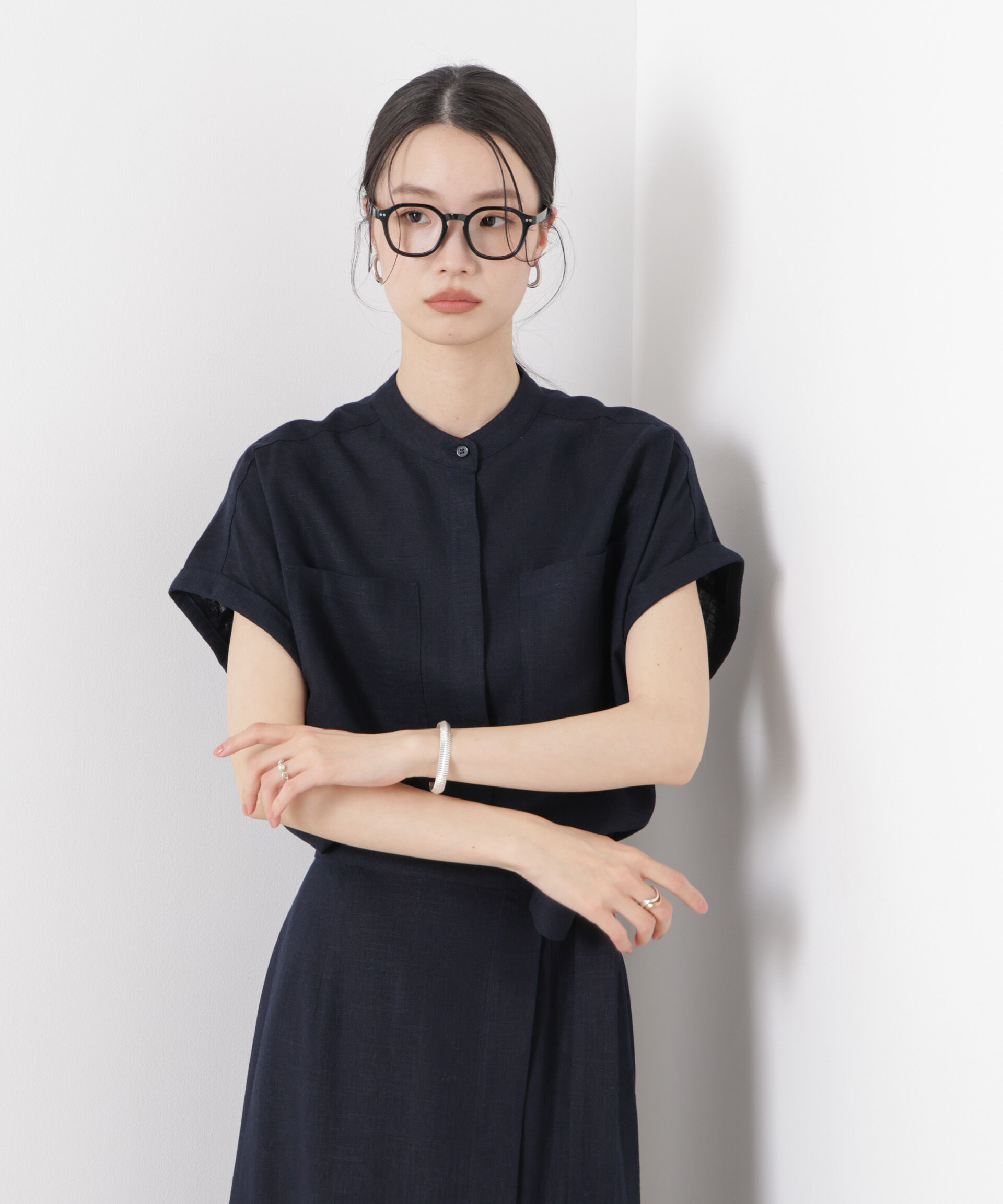 nano･universe「多機能ﾘﾈﾝ混ｽﾀﾝﾄﾞｶﾗｰﾄﾞﾙﾏﾝﾌﾚﾝﾁｽﾘｰﾌﾞｼｬﾂ(ｾ」|シャツ・ブラウス|