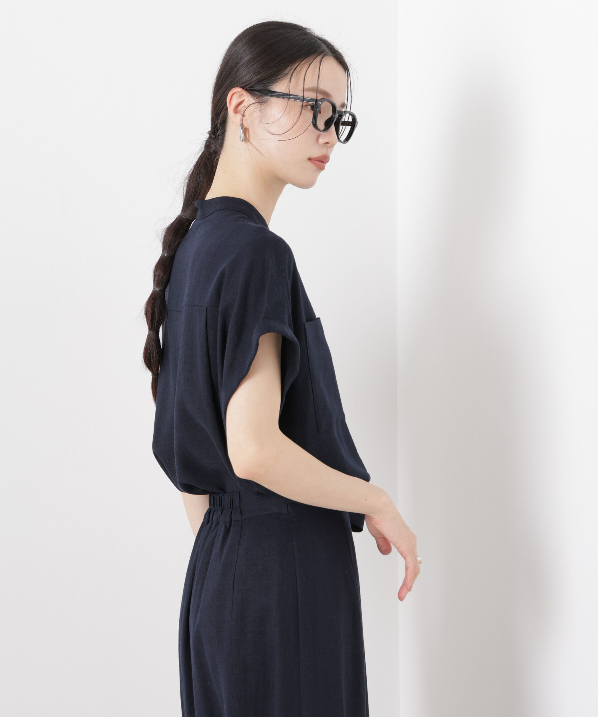 nano･universe「多機能ﾘﾈﾝ混ｽﾀﾝﾄﾞｶﾗｰﾄﾞﾙﾏﾝﾌﾚﾝﾁｽﾘｰﾌﾞｼｬﾂ(ｾ」|シャツ・ブラウス|