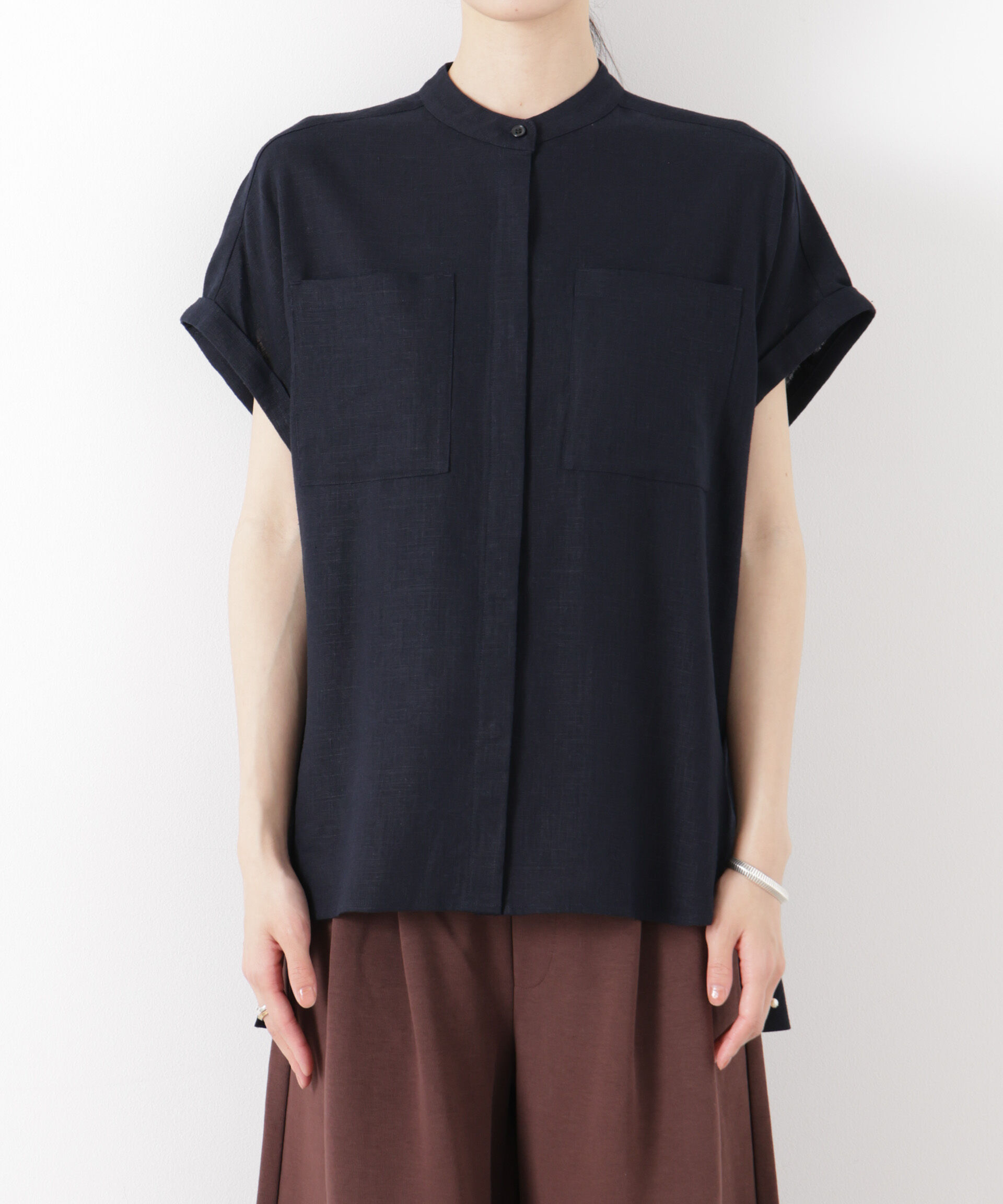 nano･universe「多機能ﾘﾈﾝ混ｽﾀﾝﾄﾞｶﾗｰﾄﾞﾙﾏﾝﾌﾚﾝﾁｽﾘｰﾌﾞｼｬﾂ(ｾ」|シャツ・ブラウス|