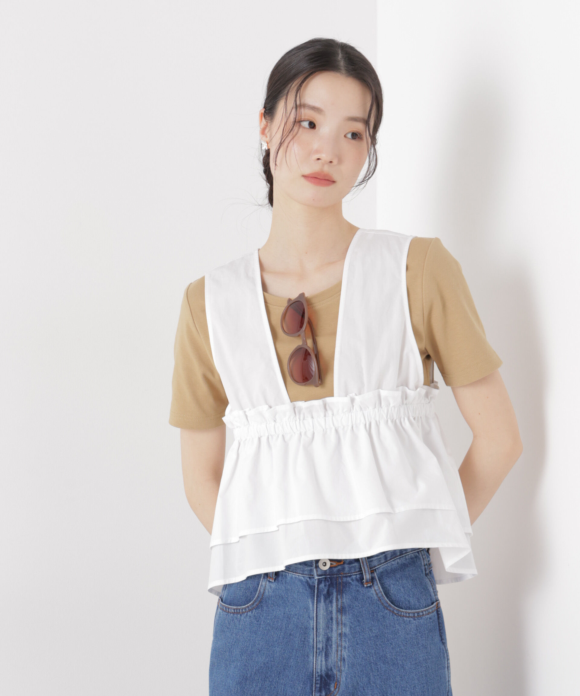 nano･universe「抗菌防臭コットンフライスカットクルーネックトップス」|Tシャツ・カットソー|ベージュ