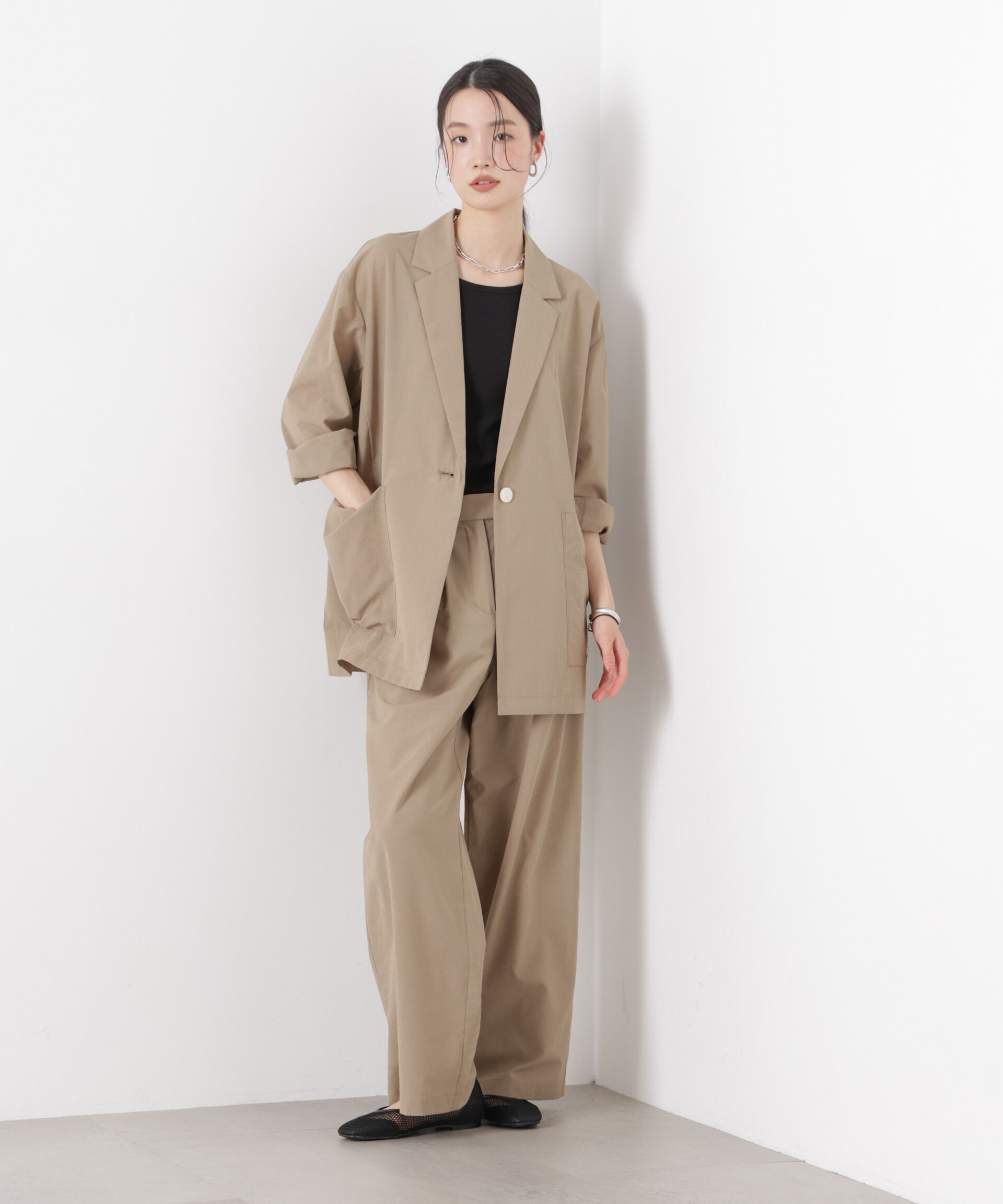 nano･universe「ソフトシアーツータックワイドパンツ(セットアップ可)」|チノ|