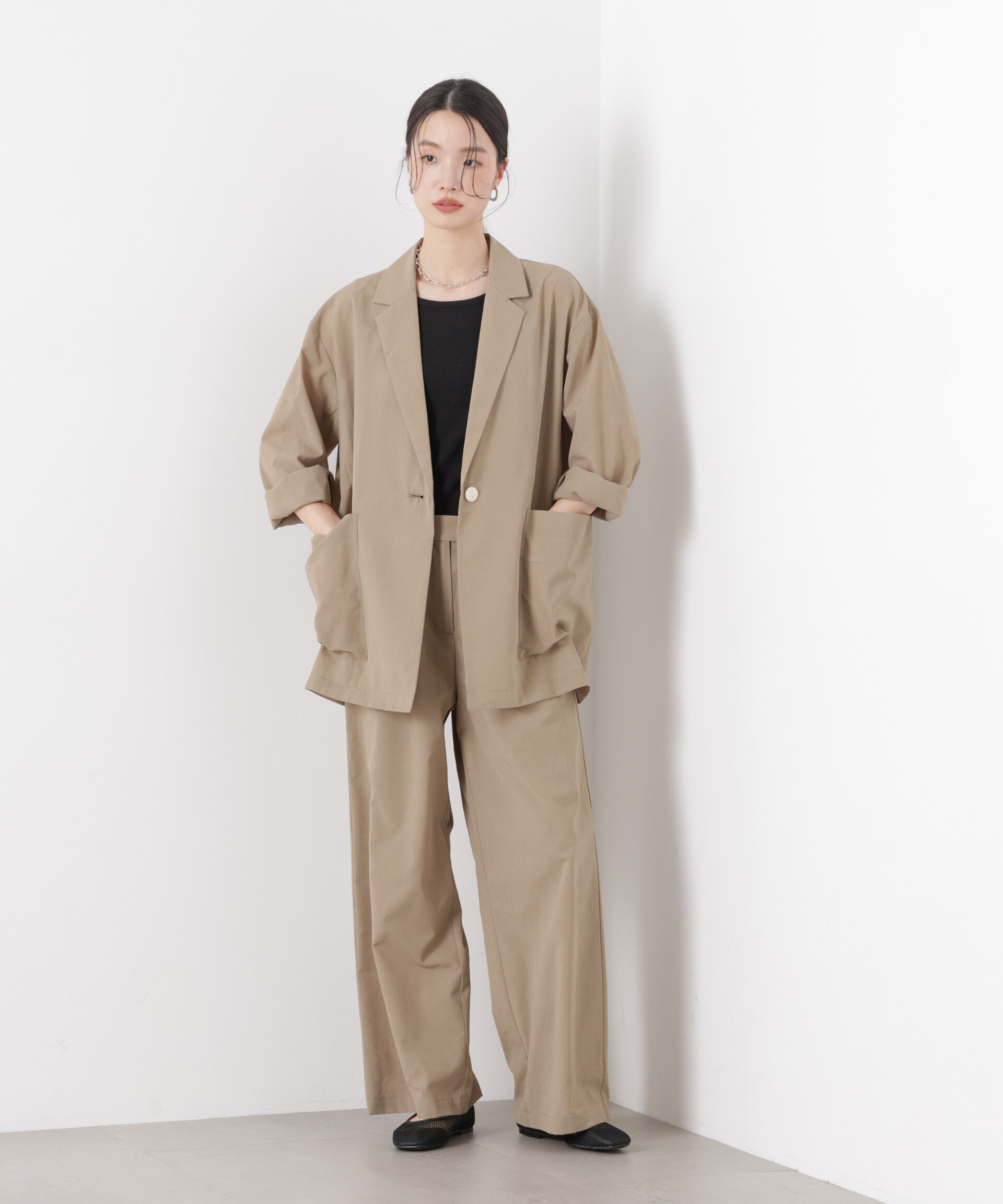 nano･universe「ソフトシアーツータックワイドパンツ(セットアップ可)」|チノ|