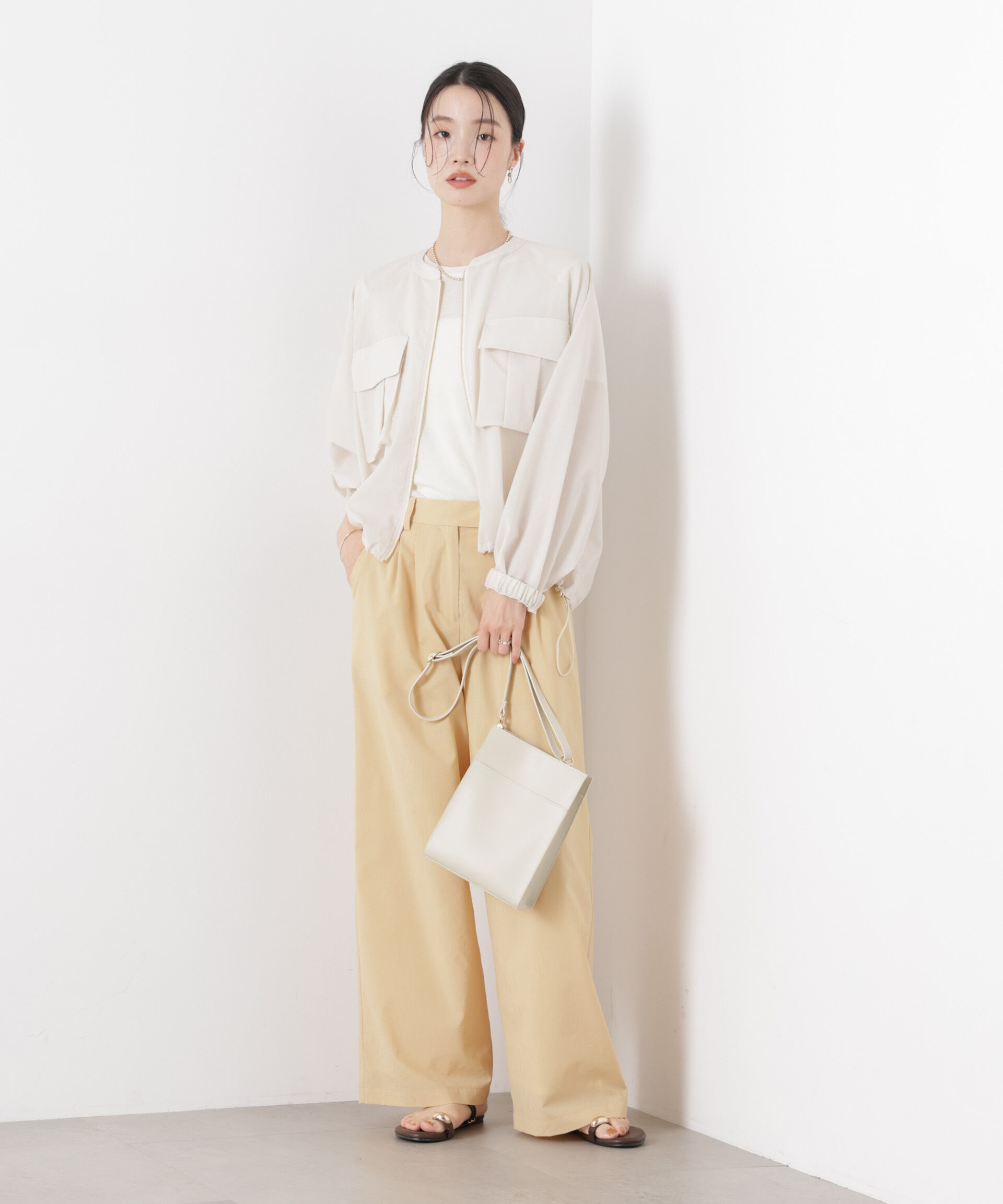 nano･universe「ソフトシアーツータックワイドパンツ(セットアップ可)」|チノ|